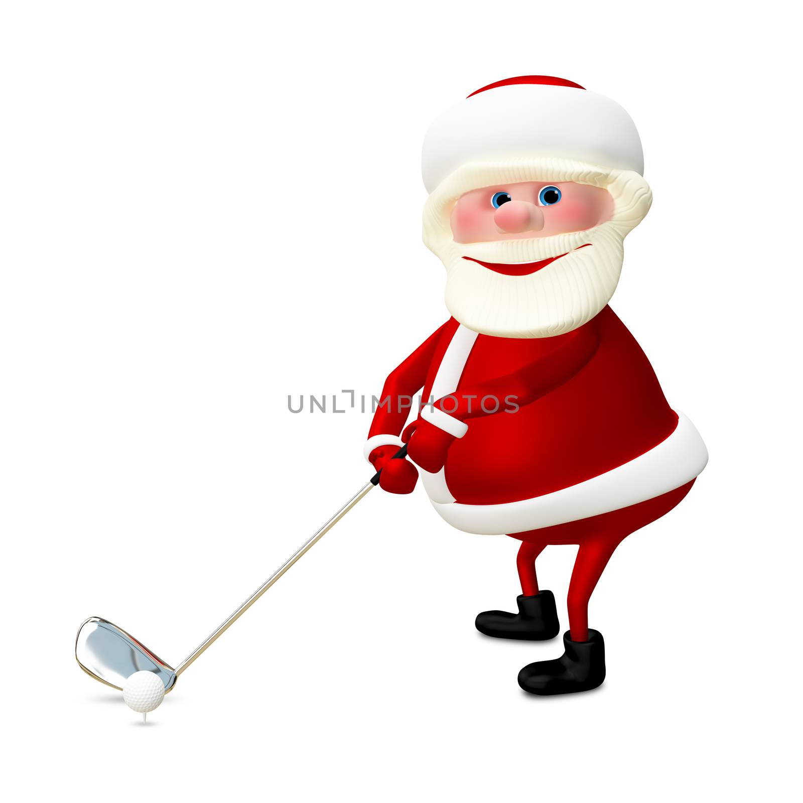 3D Illustration of Santa Claus Golfer on White Background