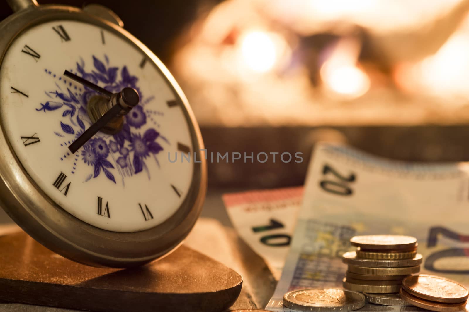 time is money beside the fire