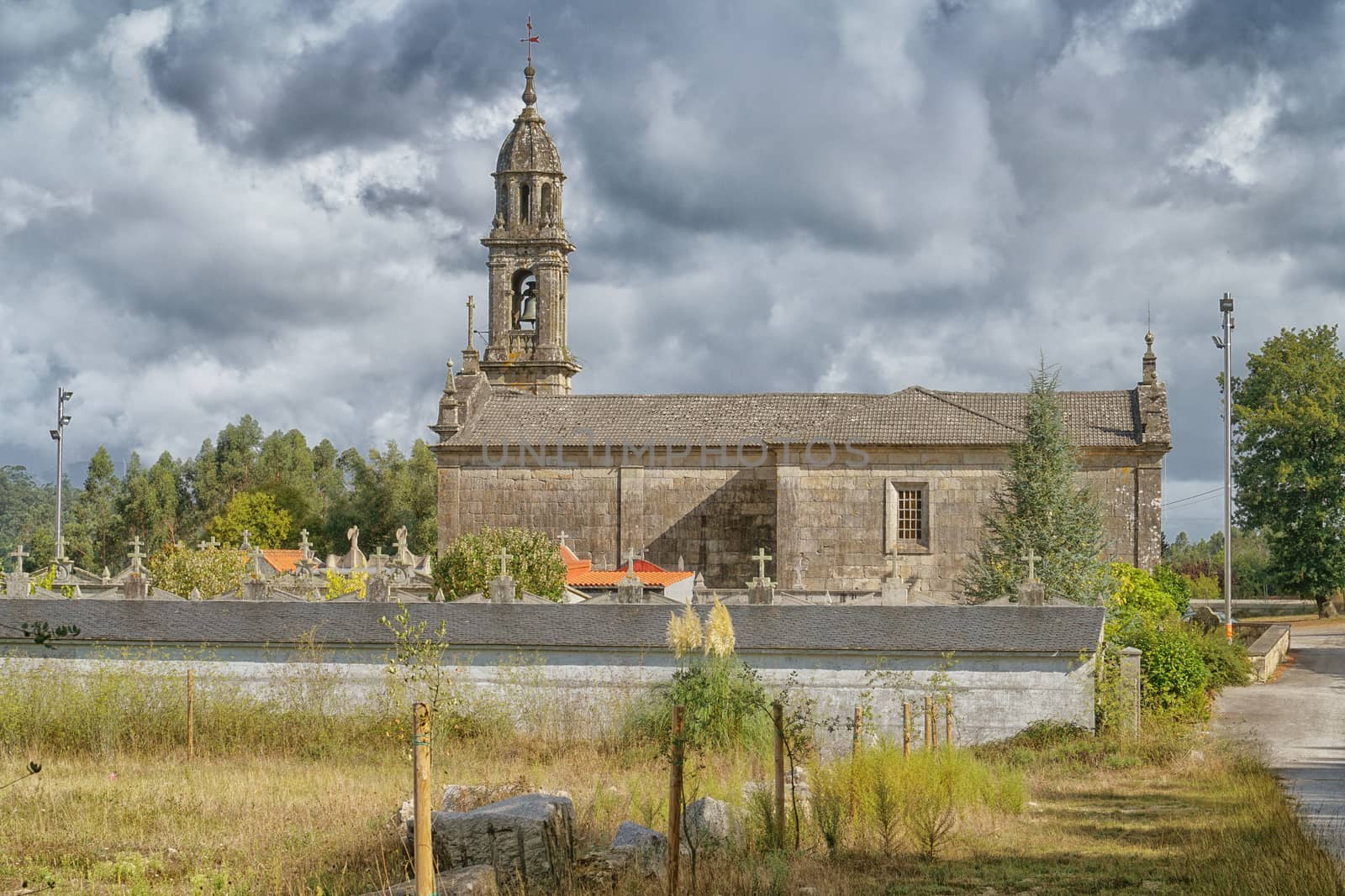 Igrexa de San Mamede da Portela in Barro, a small village on the Camino de Santiago trail close to Pontevedra, Galicia, Spain 
