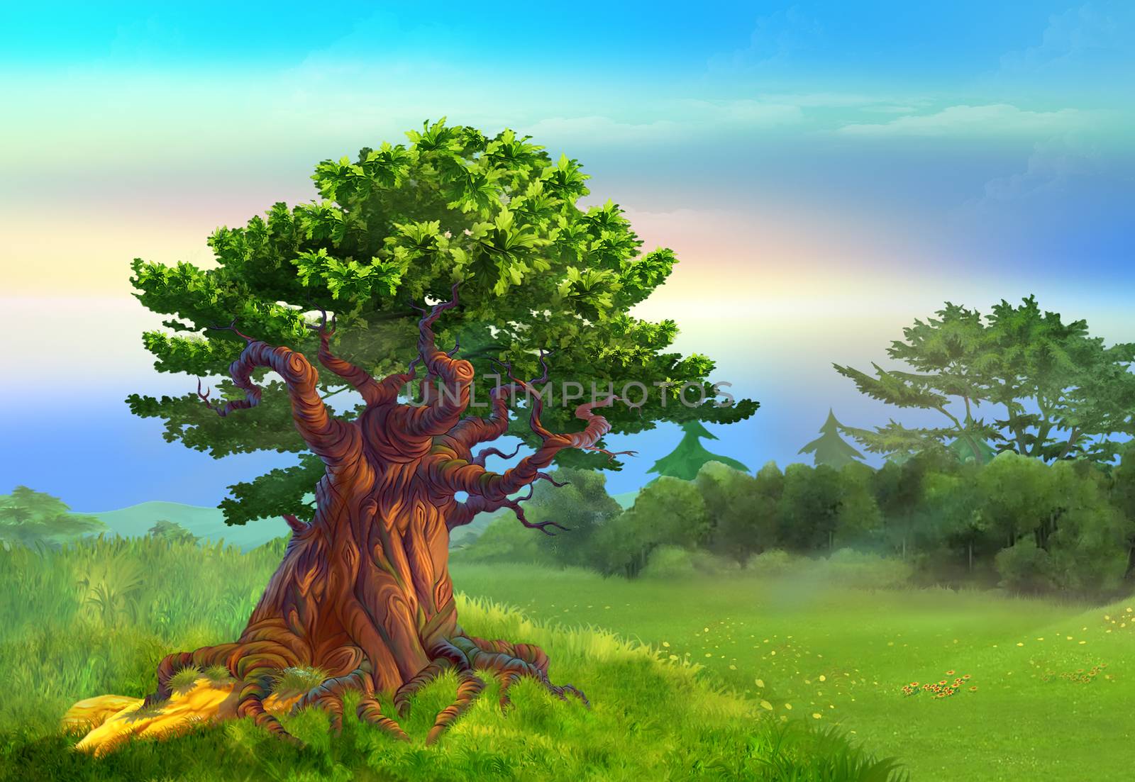 Solitary Large Oak on a Hill by Multipedia