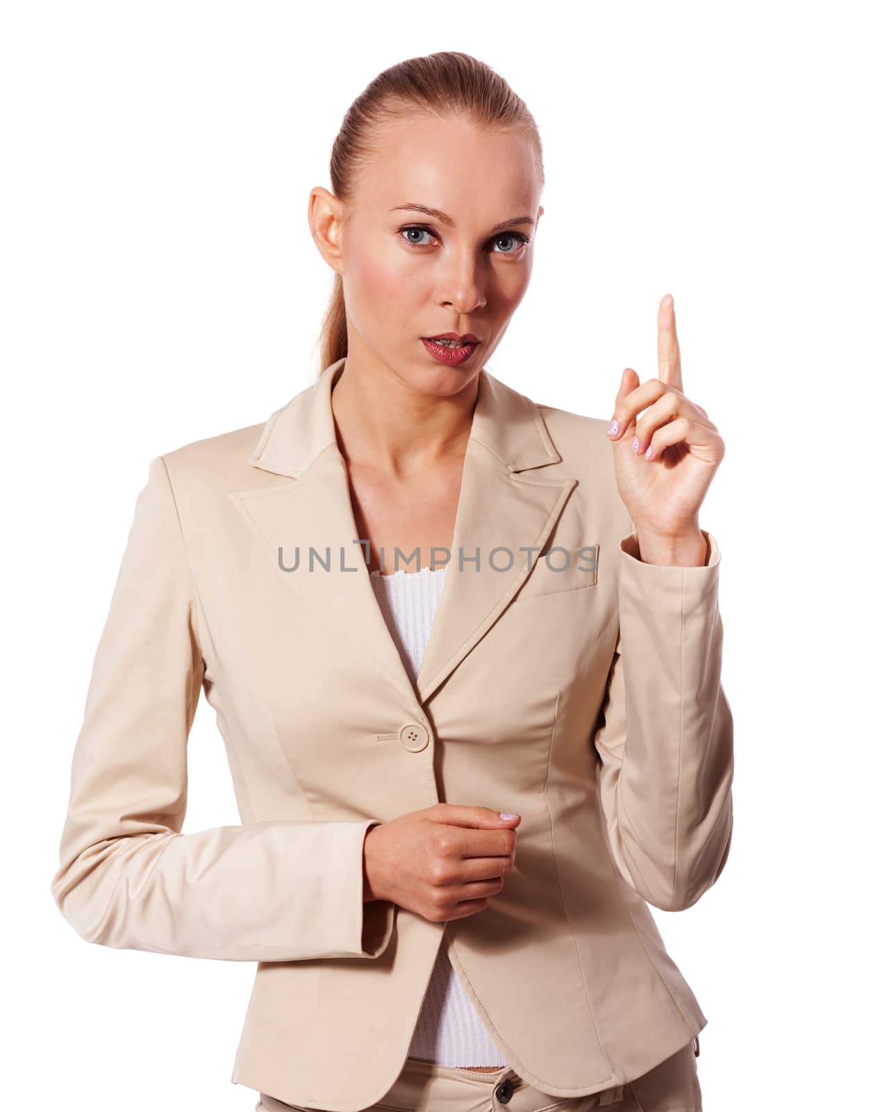 Business woman wearing beige suite portrait isolated on white