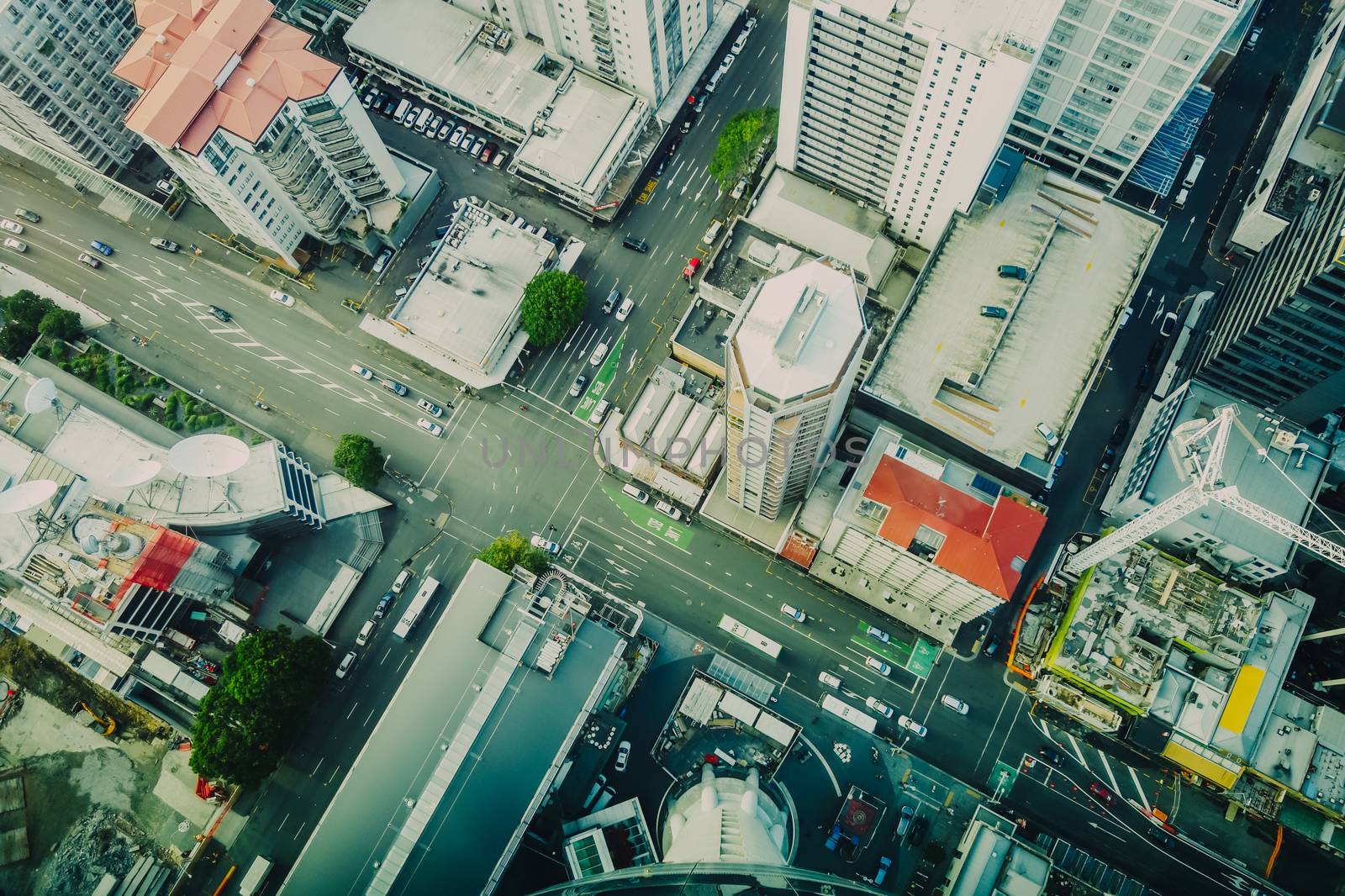 Auckland city. Buildings aerial top view, New Zealand