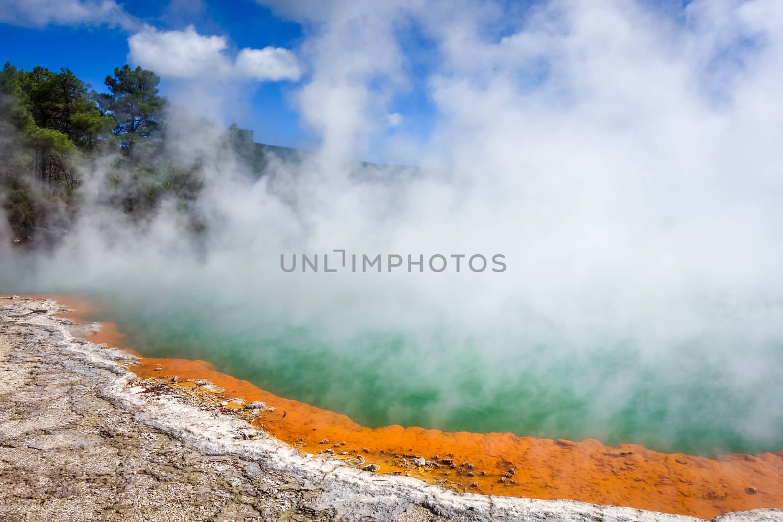 Champagne Pool hot lake in Waiotapu geothermal area, Rotorua, New Zealand