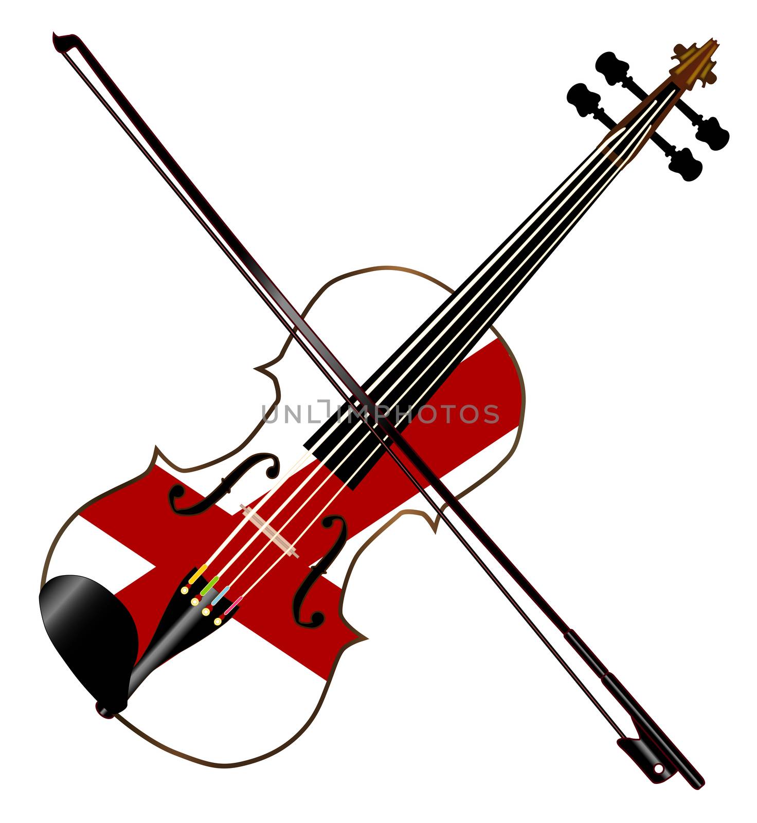 A typical violin with Alabama state flag and bow isolated over a white background