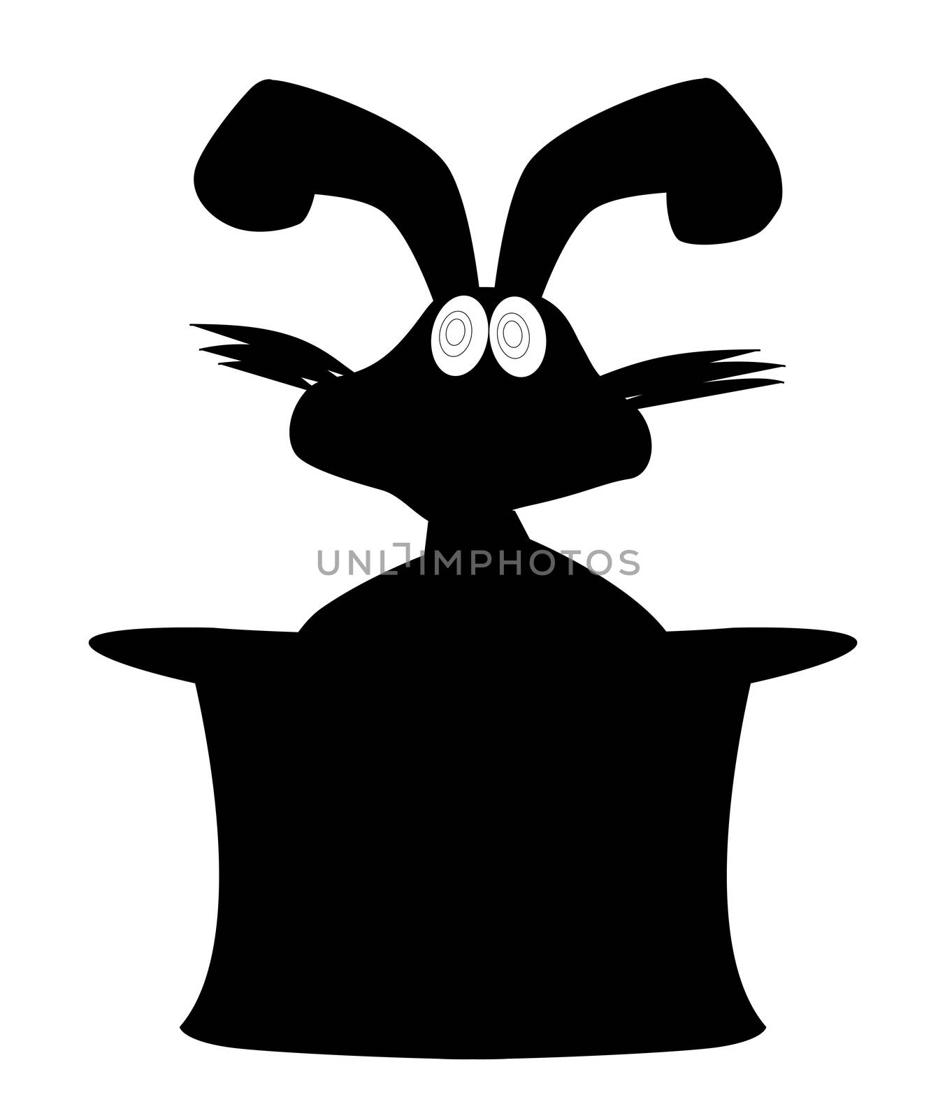 A magicians hat and wand with cartoon rabbit over a white background