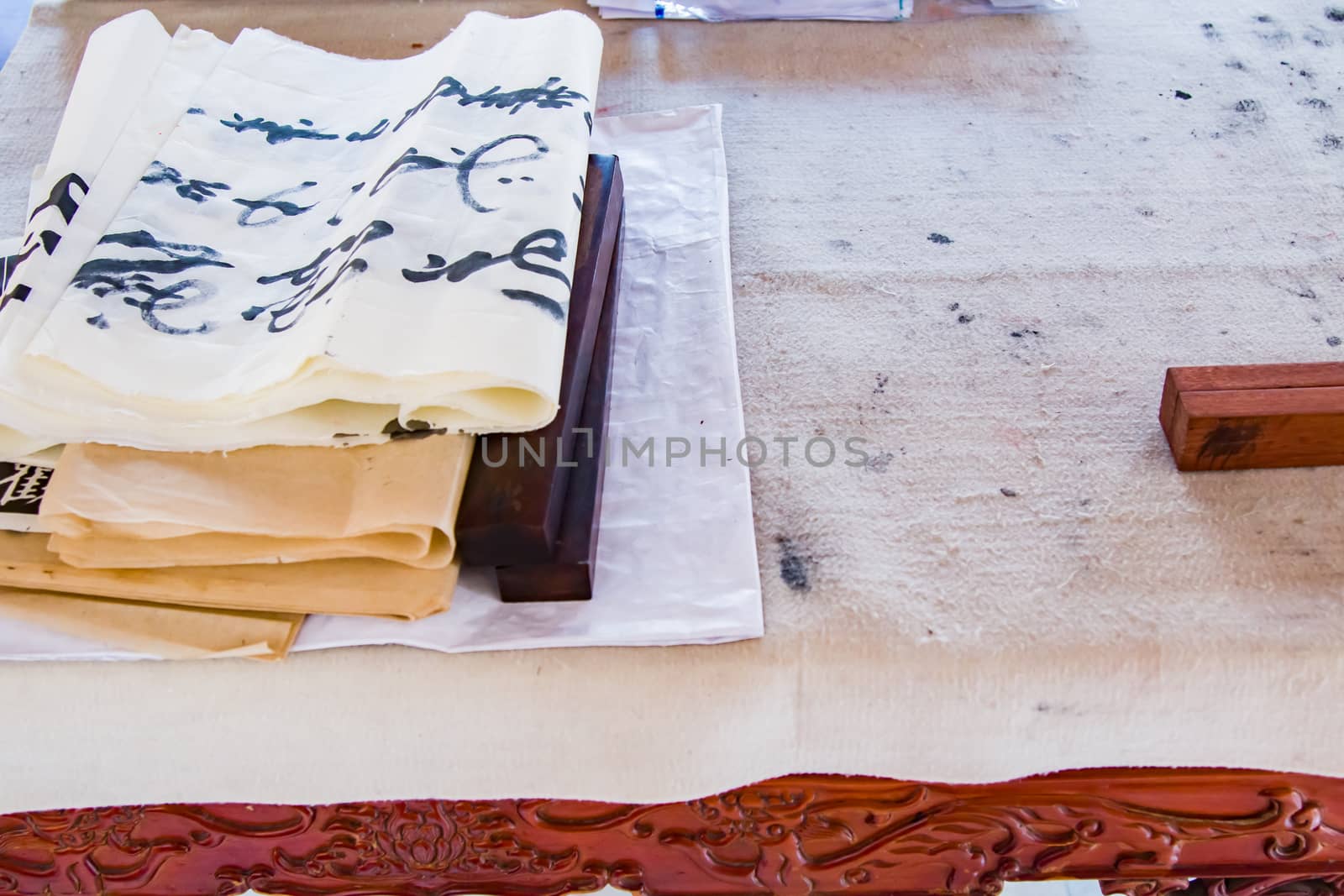 Close up of the stationary on a chinese caligraphy desk