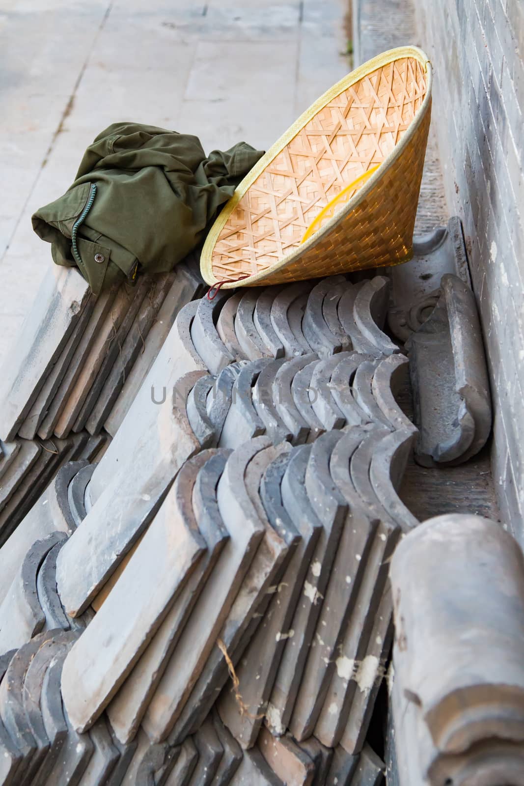 A pile of replica Ming Dynasty shingles ready for use