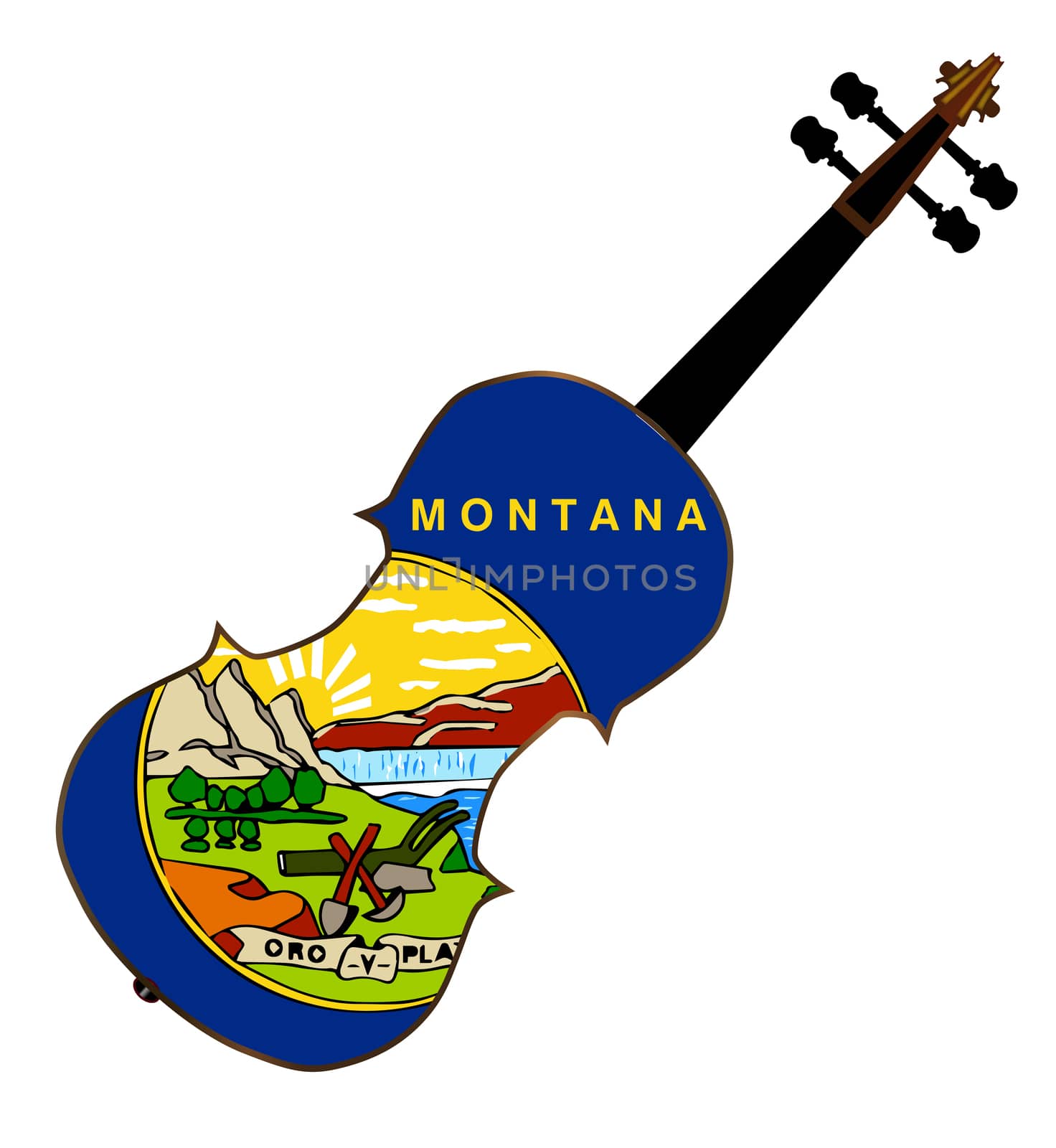 A typical violin with Montana state flag isolated over a white background