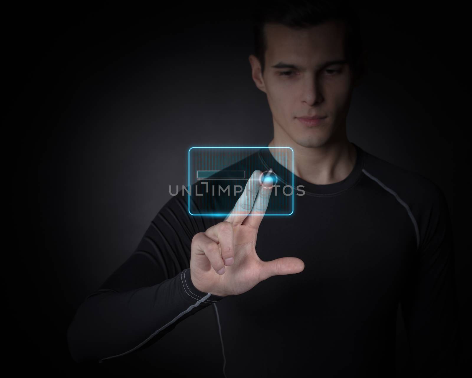 Man touching futuristic display by ALotOfPeople