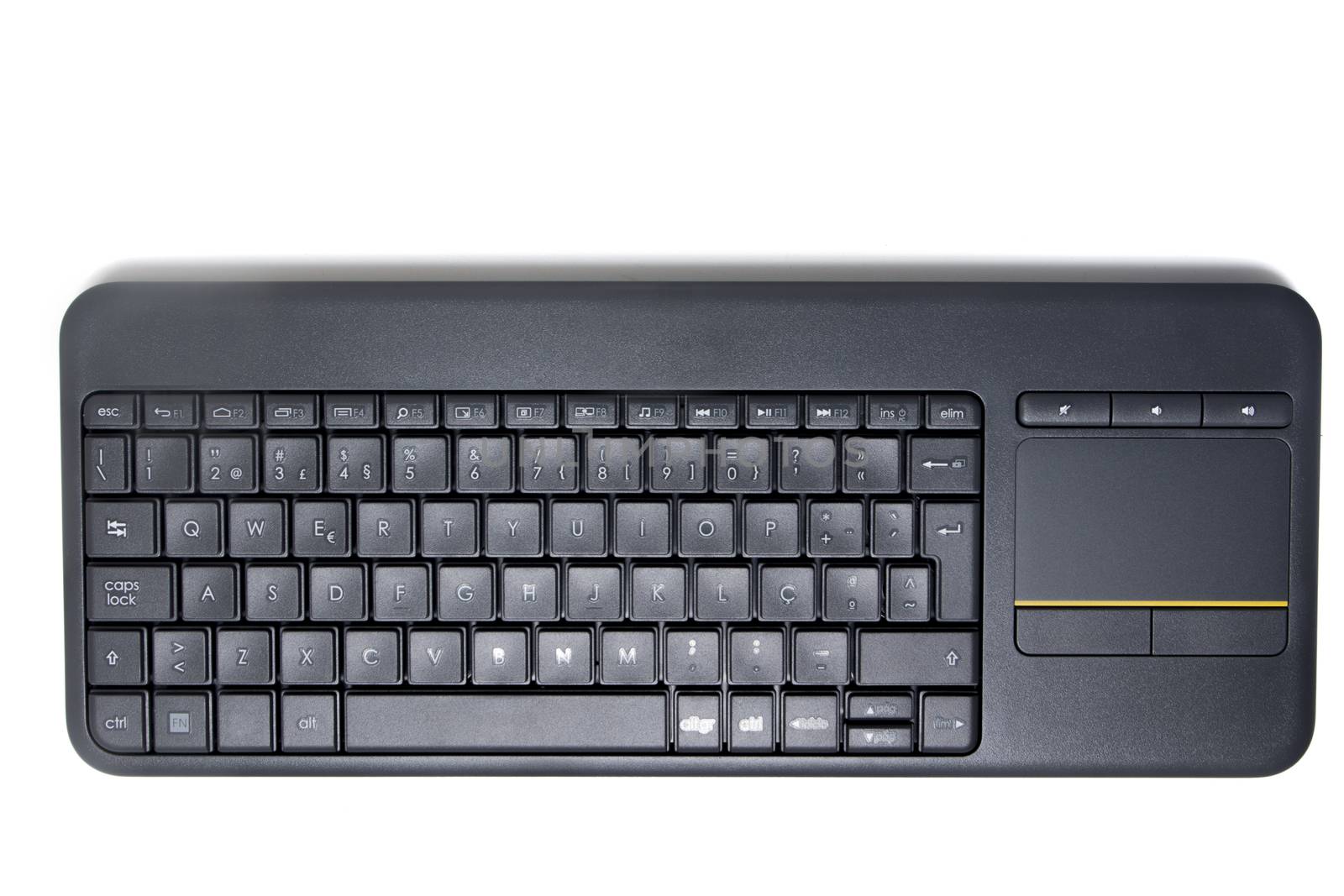 Close up view of a isolated black keyboard for pc or tv.