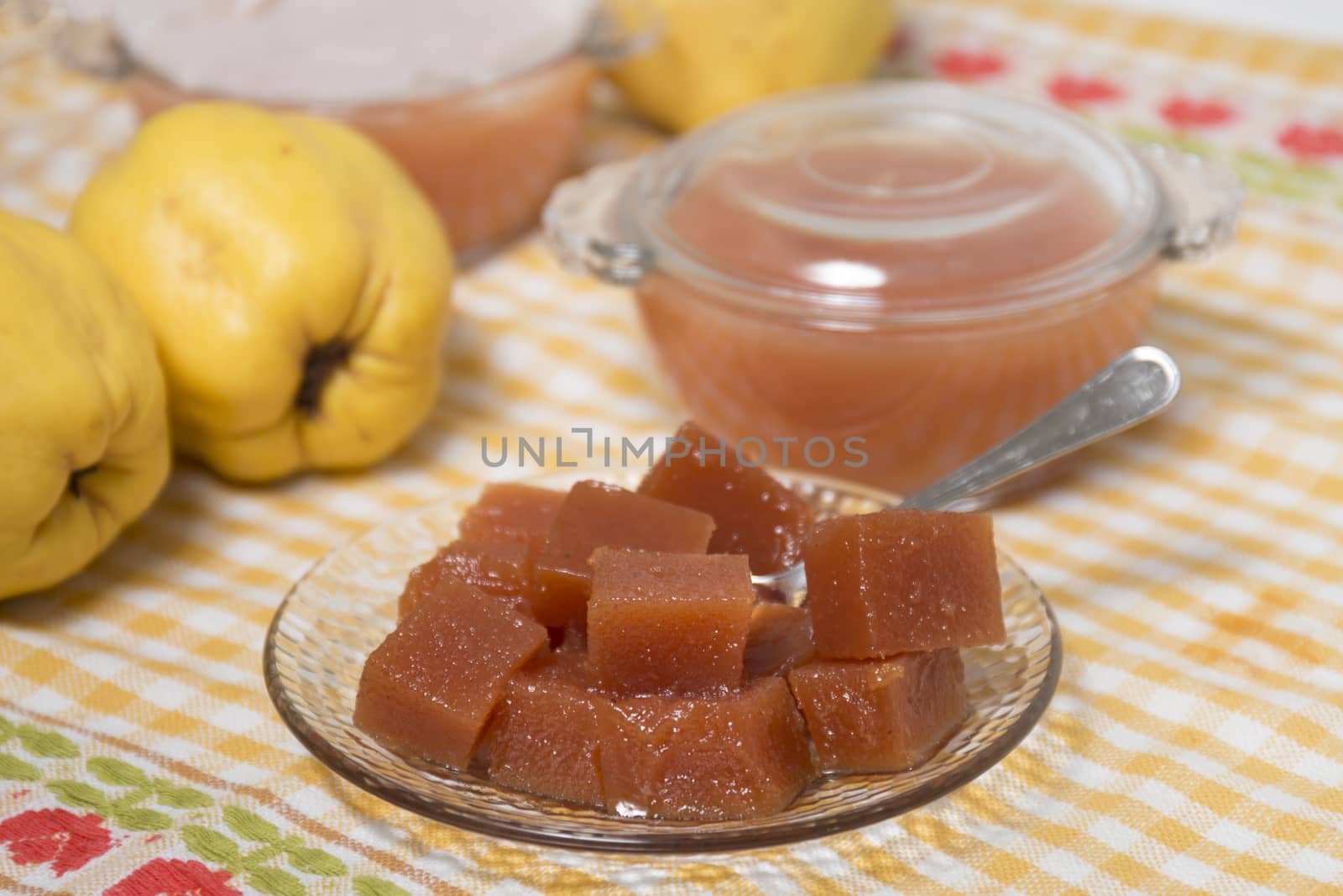 Close up of traditional quince jam homemade with natural ingredients.