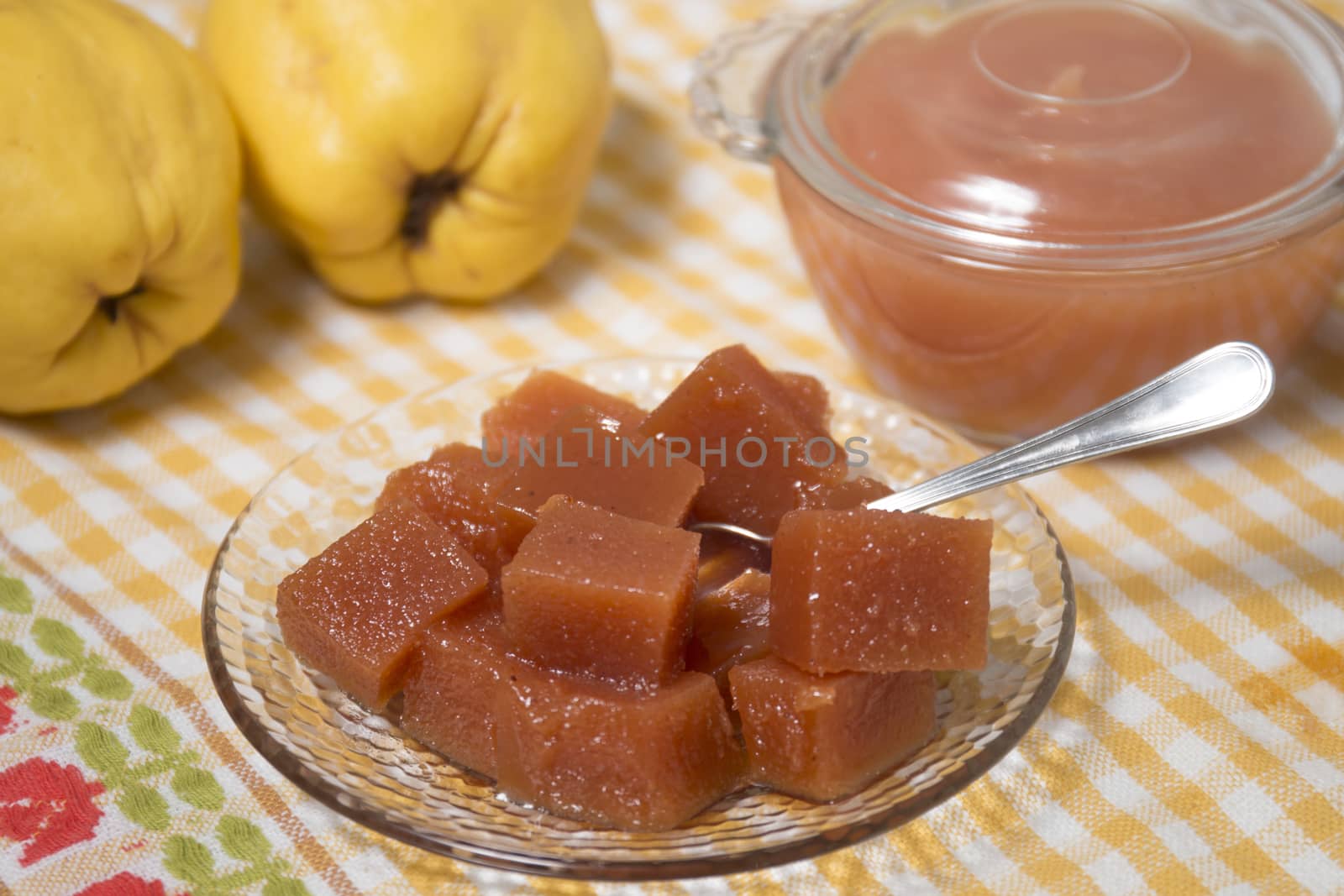 Close up of traditional quince jam homemade with natural ingredients.