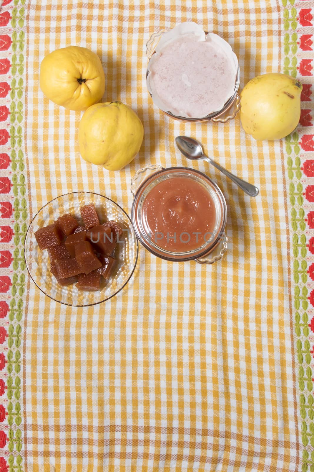 Close up of traditional quince jam homemade with natural ingredients.