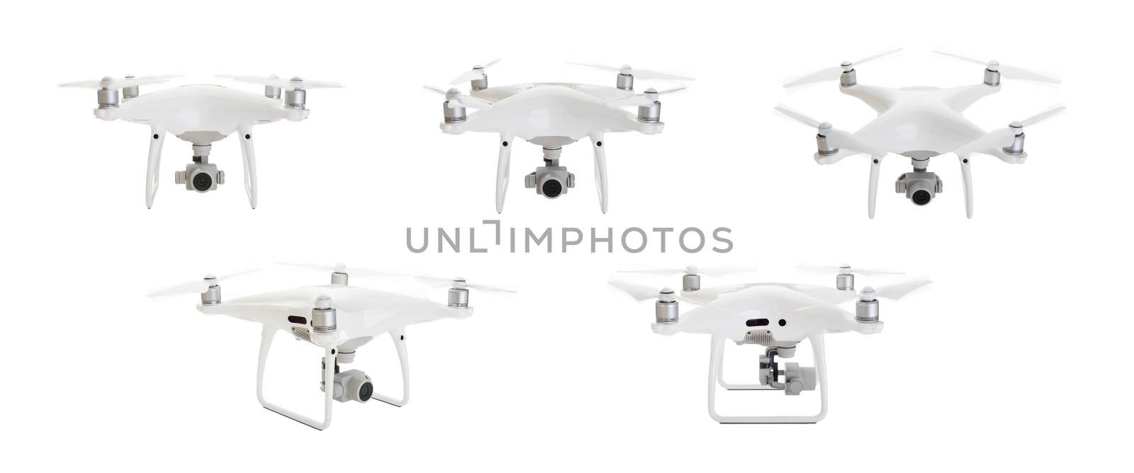 Unmanned Aircraft System (UAV) Quadcopter Drones Set 2 of 2 Isolated on White. by Feverpitched