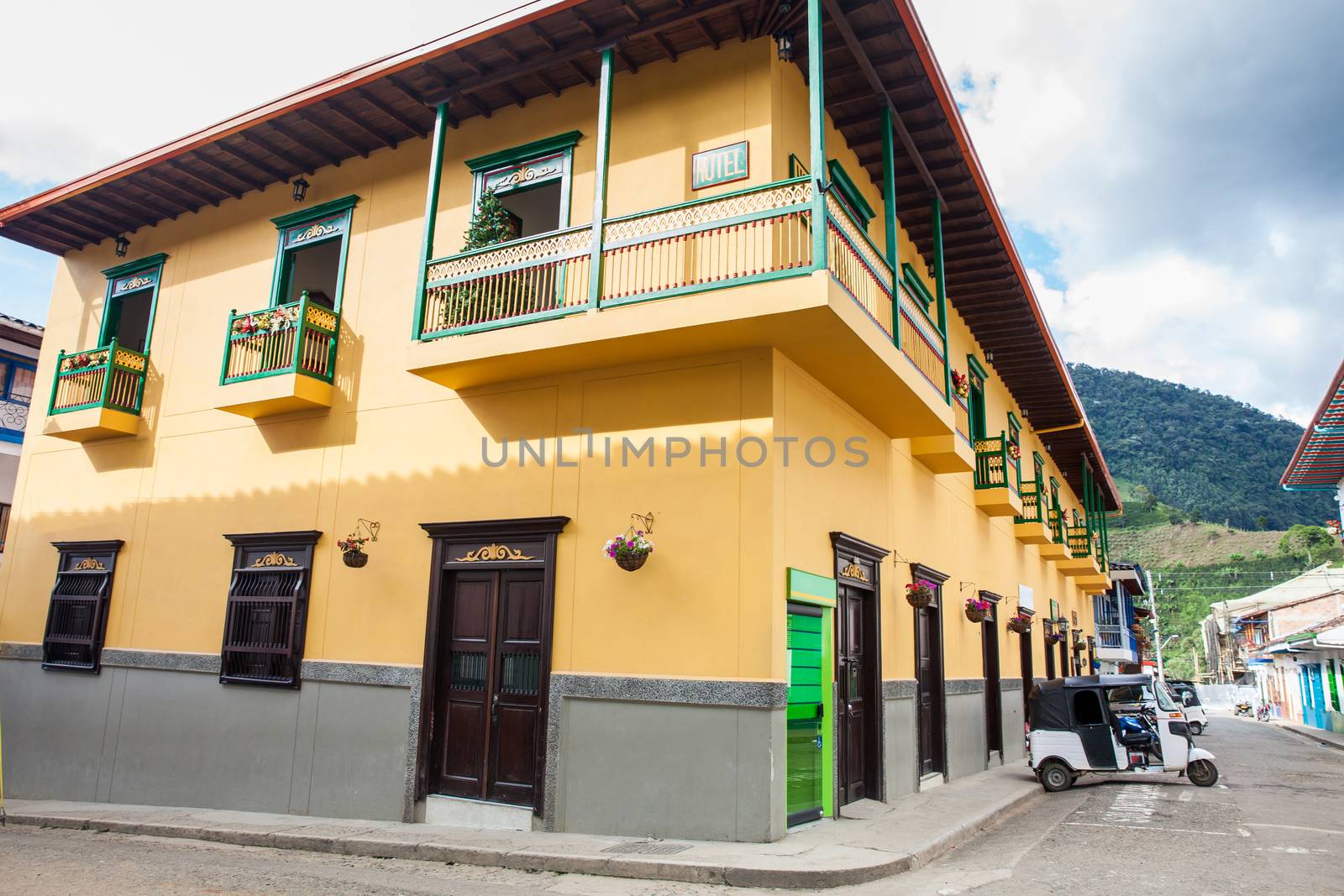Colorful houses in colonial city Jardin, Antoquia, Colombia by anamejia18
