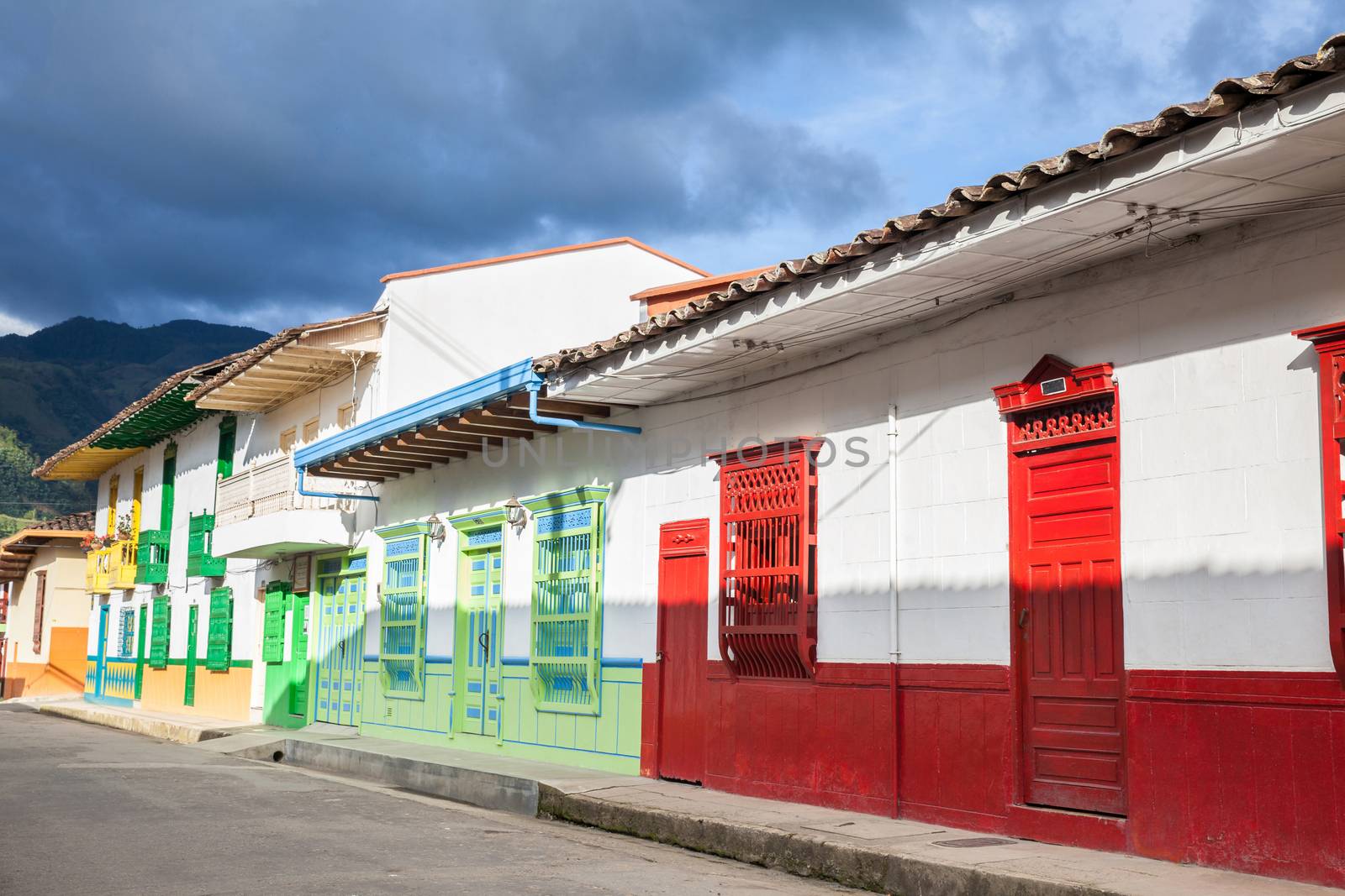 Colorful houses in colonial city Jardin, Antoquia, Colombia by anamejia18