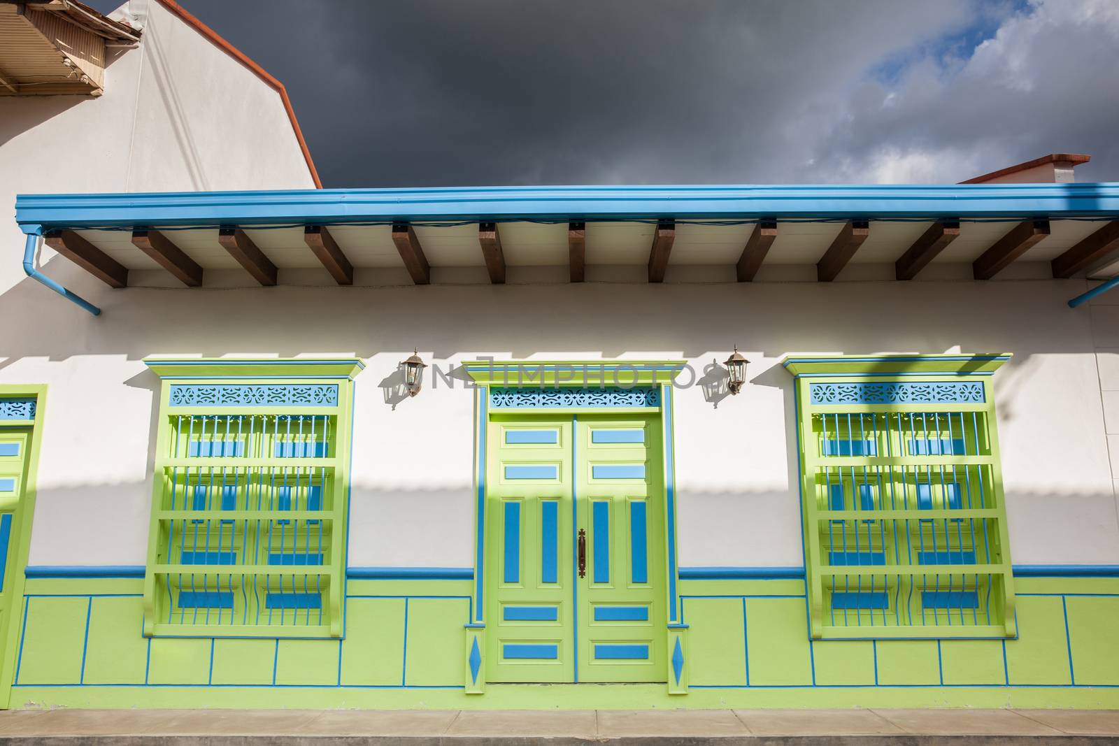 Colorful houses in colonial city Jardin, Antoquia, Colombia, South America