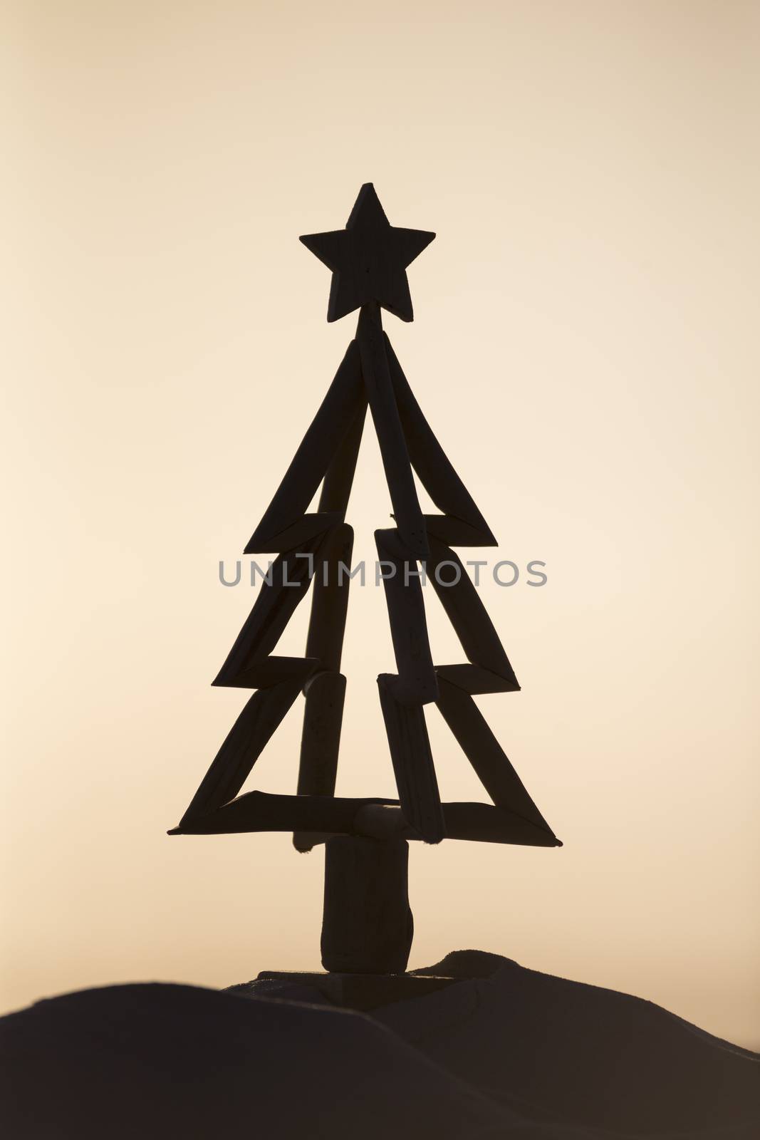 Driftwood Christmas tree silhouette sunrise by lovleah