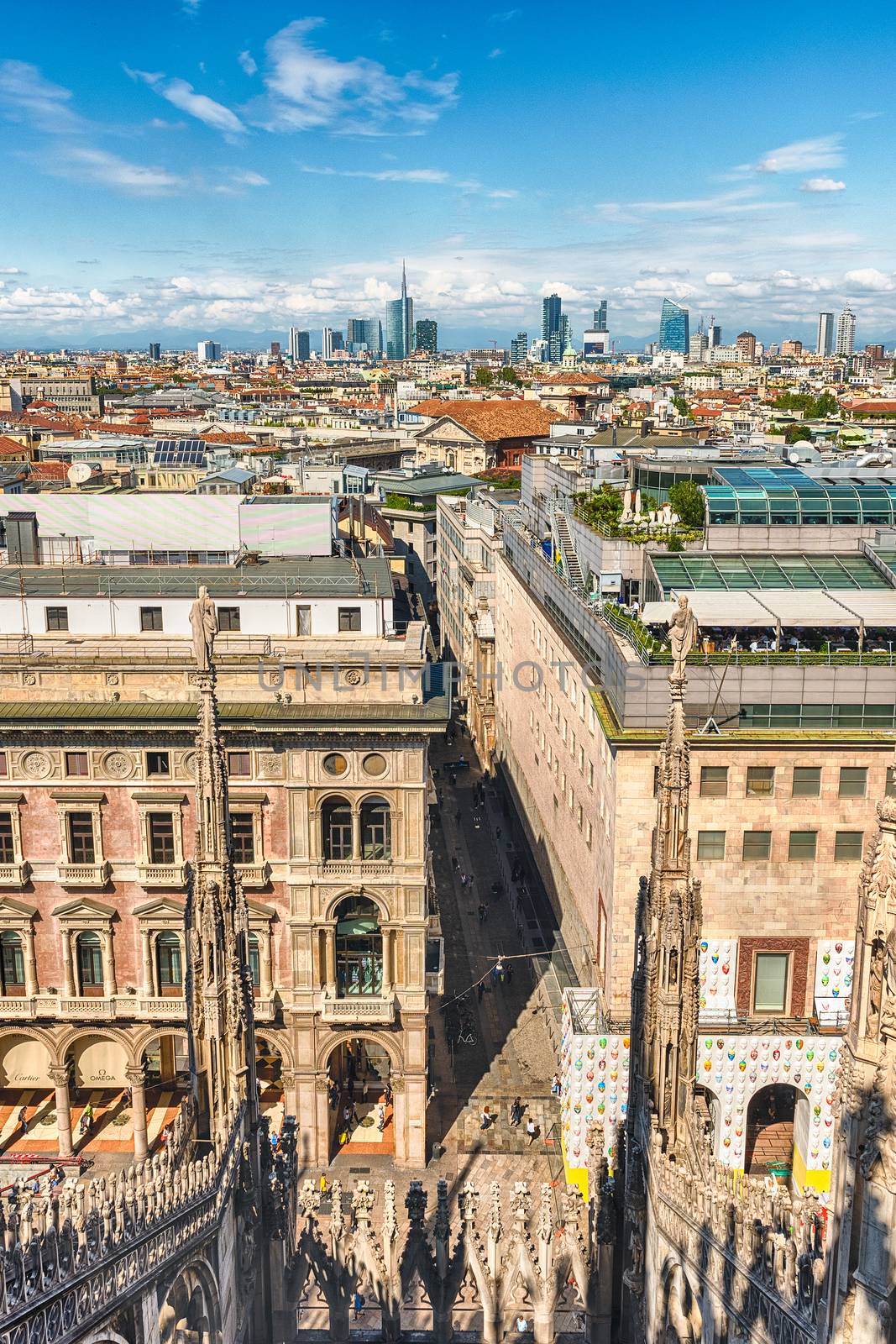 Aerial view from the roof of the Cathedral, Milan, Italy by marcorubino