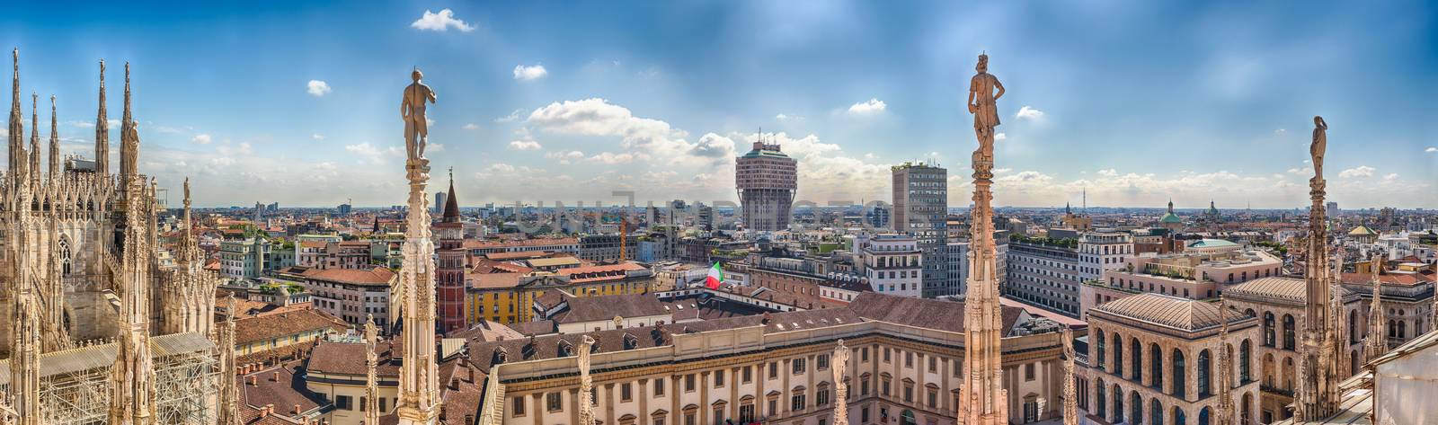 Aerial view from the roof of the Cathedral, Milan, Italy by marcorubino