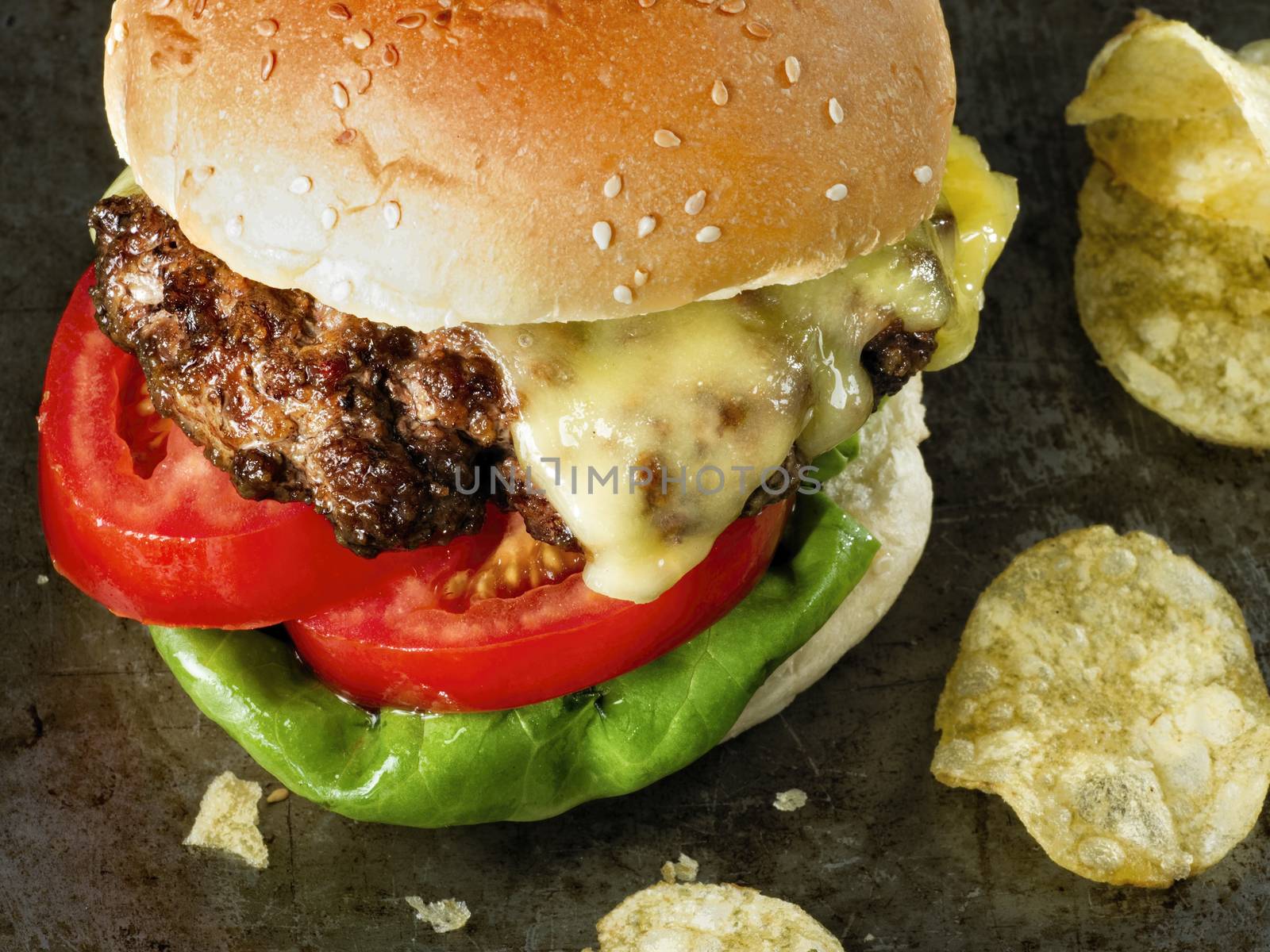 close up of rustic american hamburger