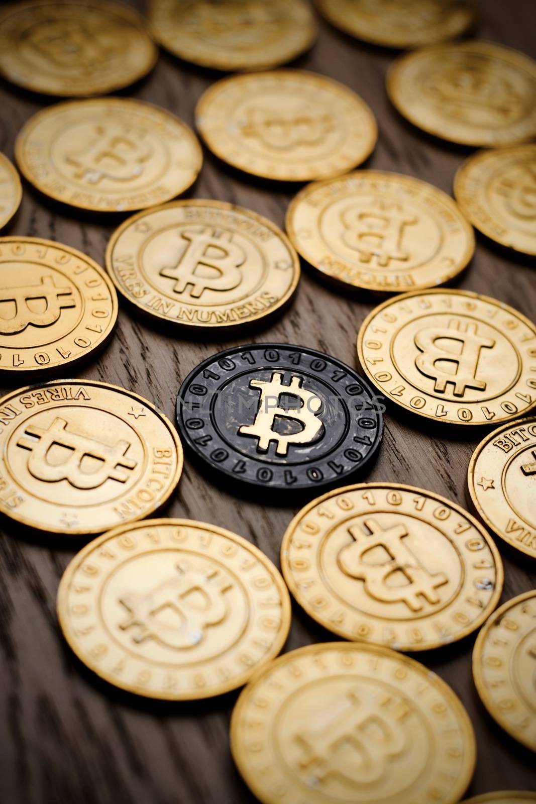 Crypto currency physical bitcoin coin. Bitcoin tokens digital money concept.