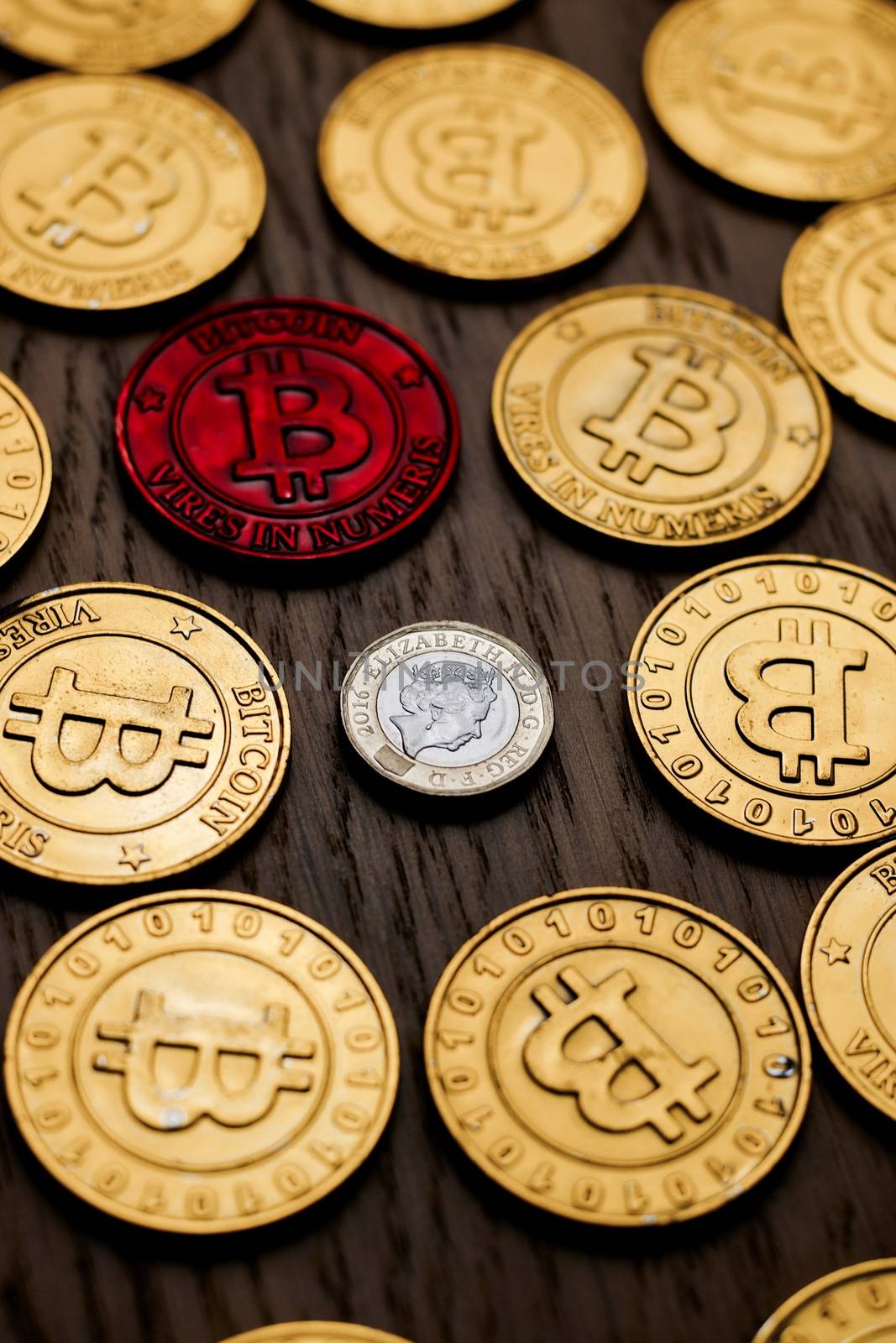 Crypto currency physical bitcoin coin. Bitcoin tokens digital money concept.