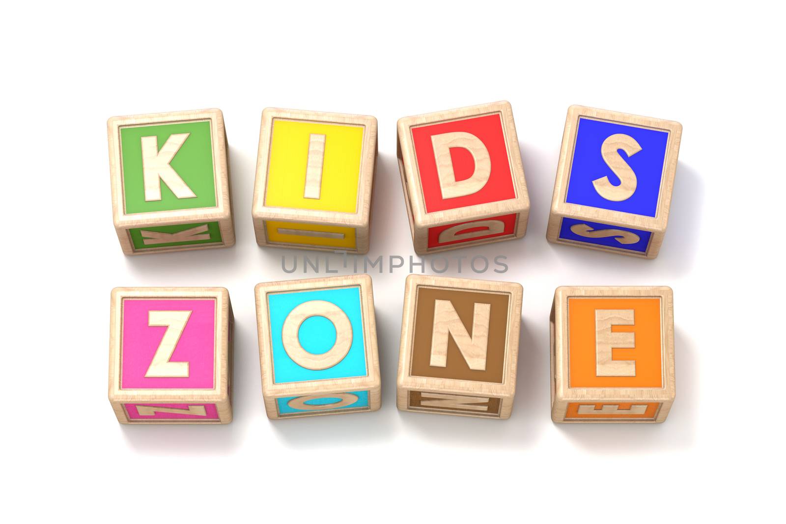 Word KIDS ZONE made of wooden blocks toy 3D by djmilic