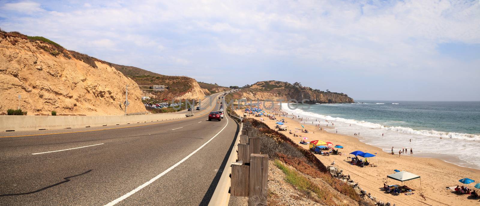 Blue sky over the farthest south end of Crystal Cove beach, Southern California in summer