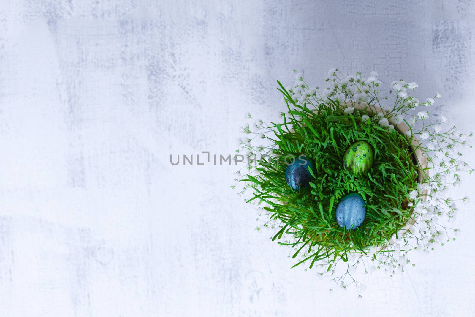 Eggs with flowers on a white background. Easter Symbols.