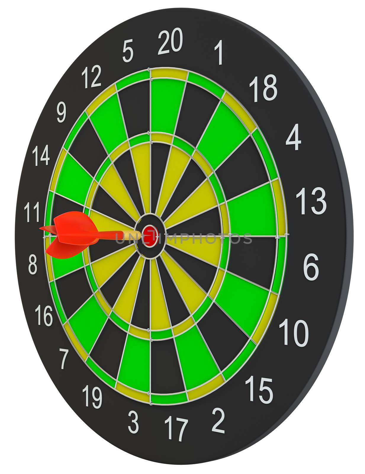 Target dart with arrow. 3d illustration. Isolated on white