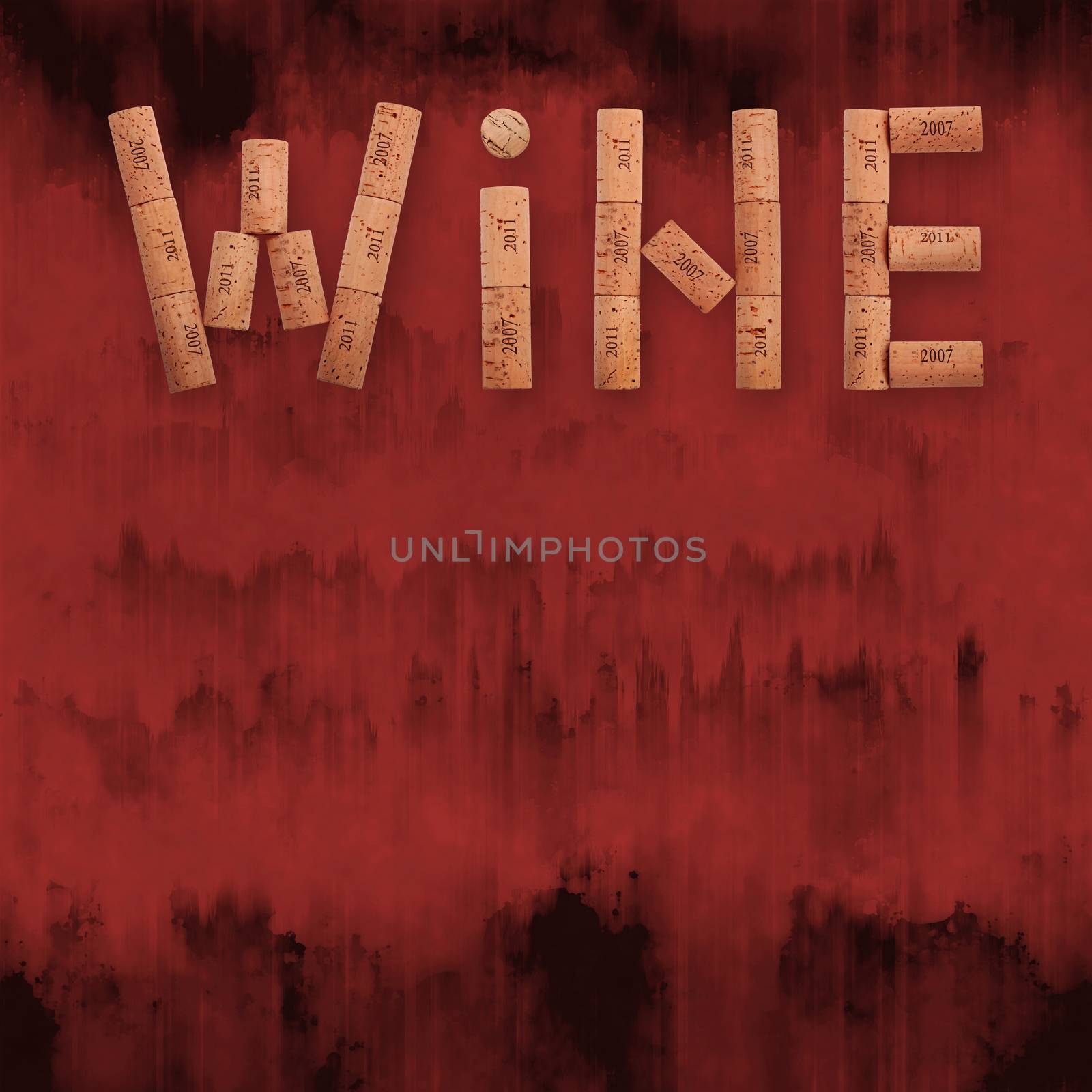 Word wine shaped by corks over grunge red by BreakingTheWalls