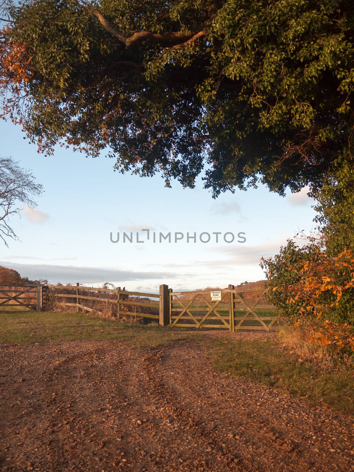 farmland countryside path trail track farm fence sign private land; essex; england; uk