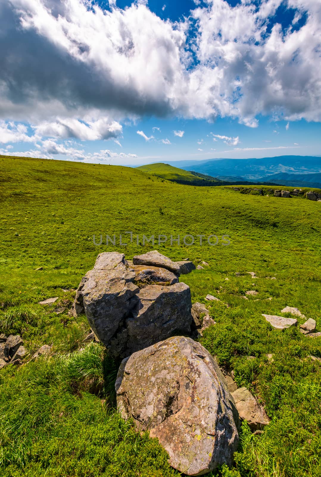 giant boulders on grassy slopes of Polonina Runa by Pellinni