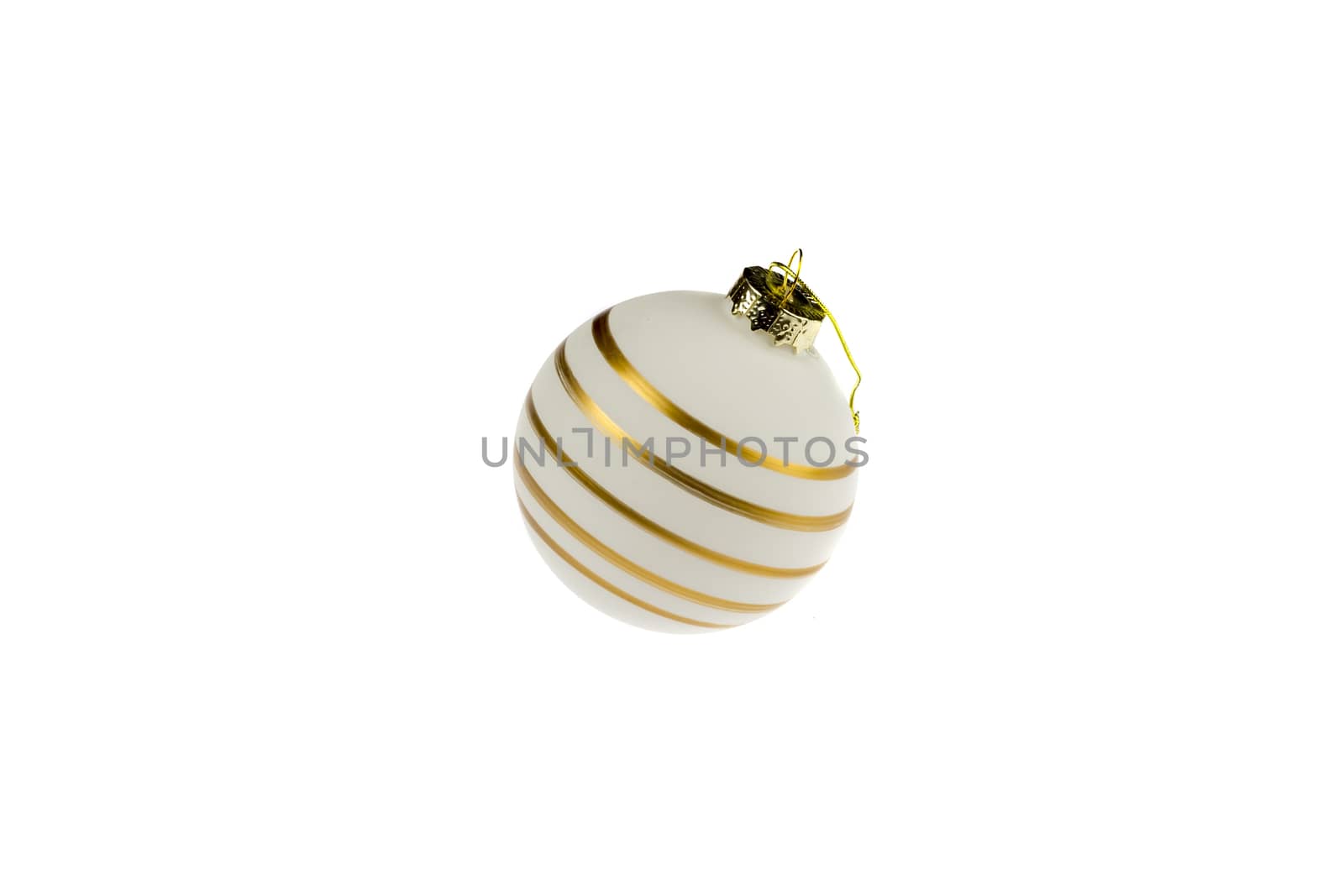 White christmas ball with gold strips  isolated on white background