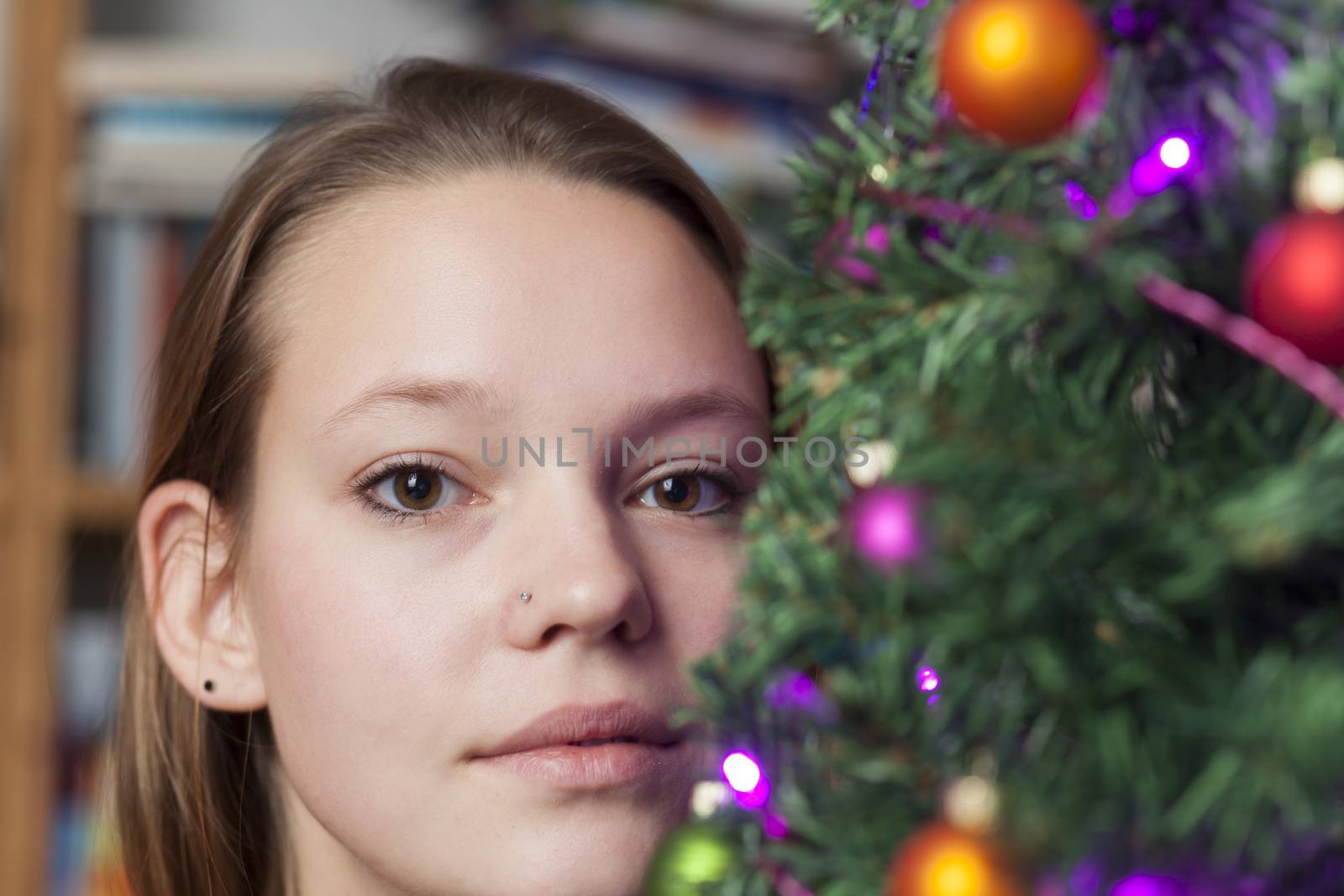 woman decorating a christmas tree by bernjuer