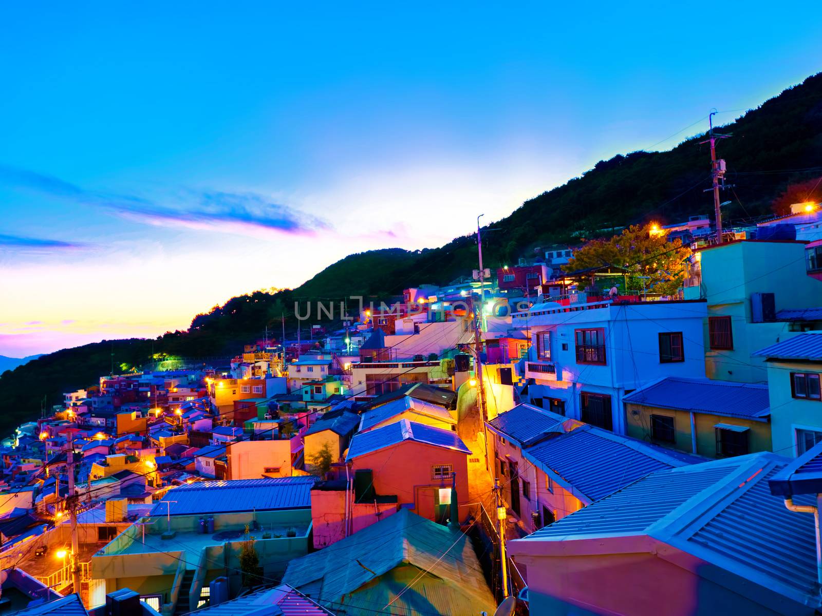 busan gamcheon culture village sunset cityscape