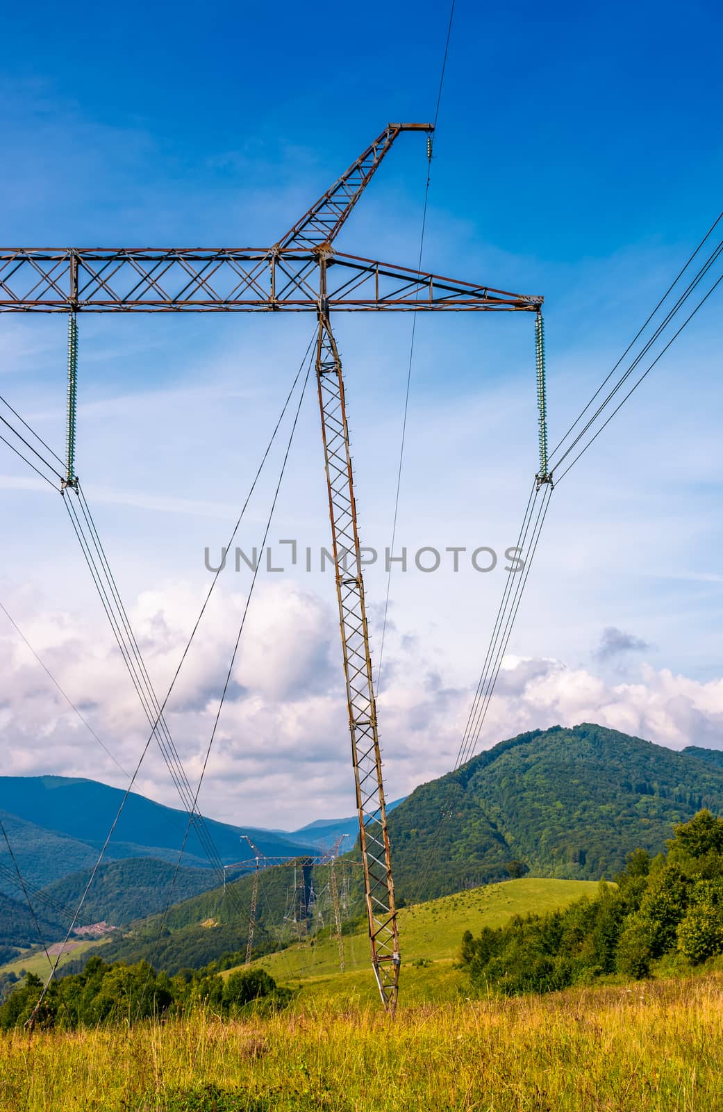 high voltage power lines tower in Carpathian mount by Pellinni