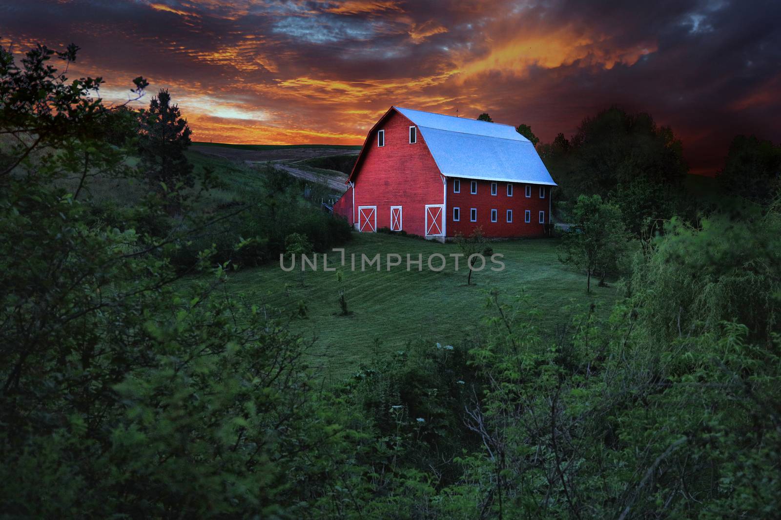 Picturesque Red Barn in Rural in Palouse Washington  by tobkatrina