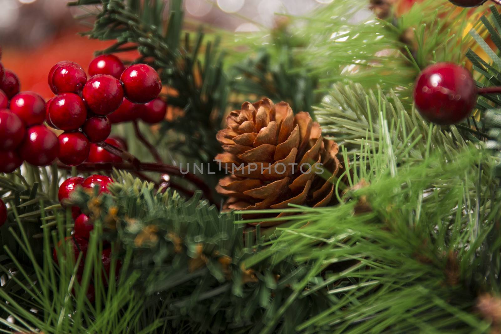 Typical Christmas decorative garland isolated on a white background.