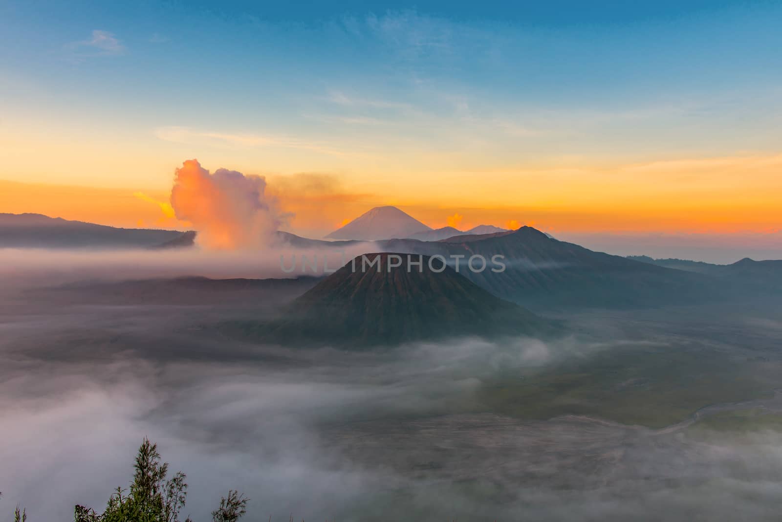 Mount Bromo volcano (Gunung Bromo) in Bromo Tengger Semeru National Park, East Java, Indonesia.