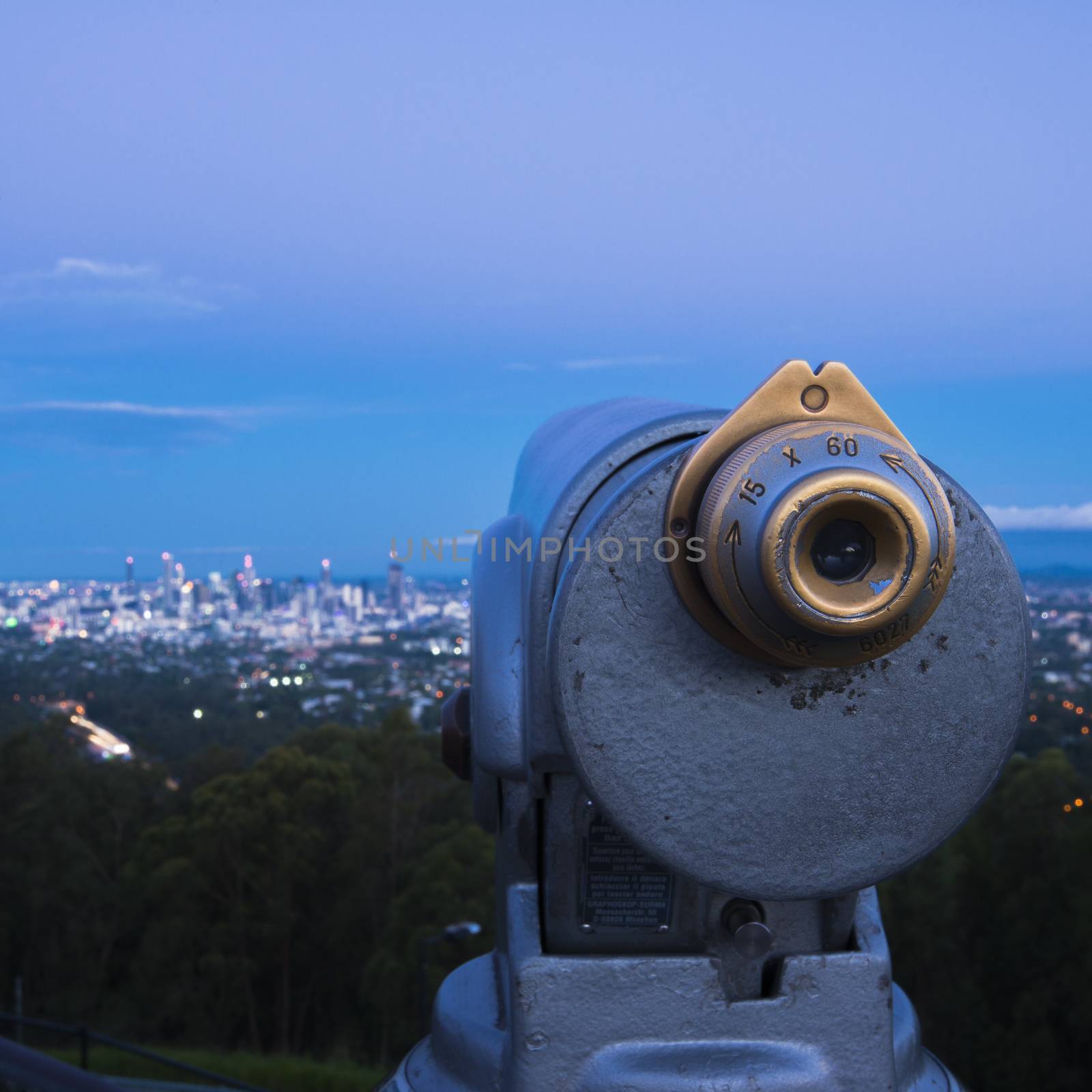 View of Brisbane and surrounding suburbs from Mount Coot-tha at night. Queensland, Australia.