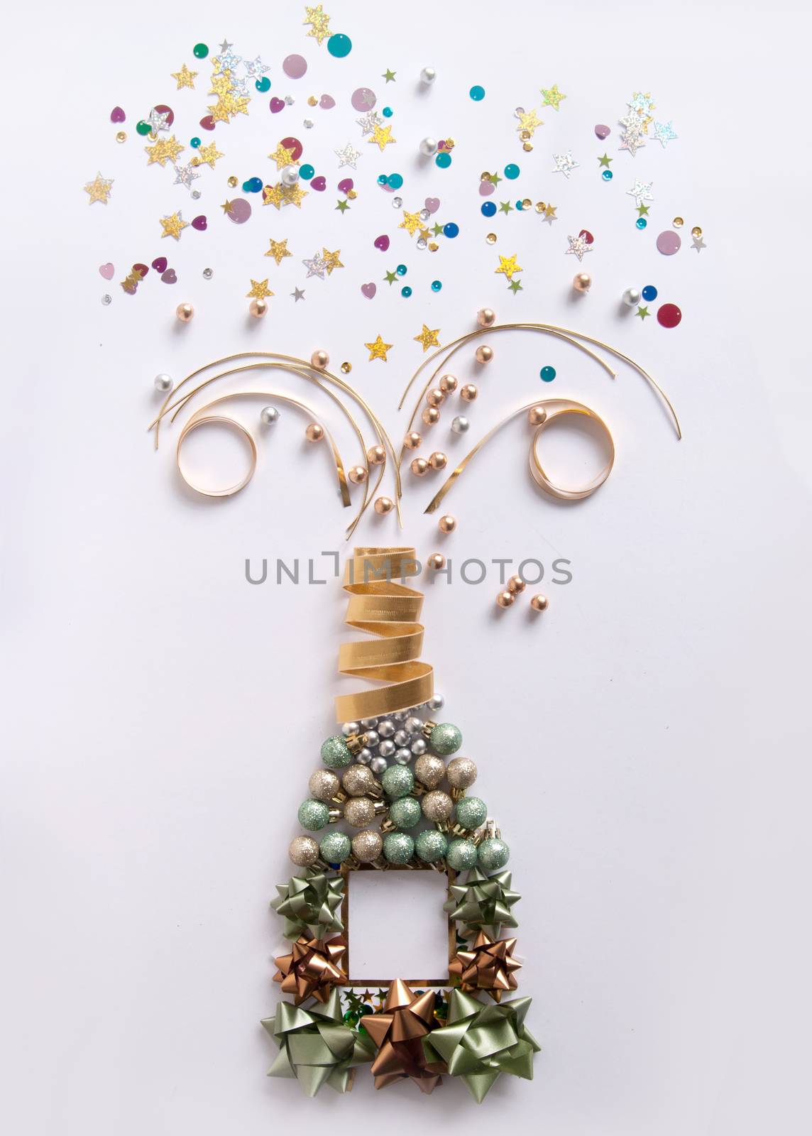 Opening of champagne bottle made from decorations 