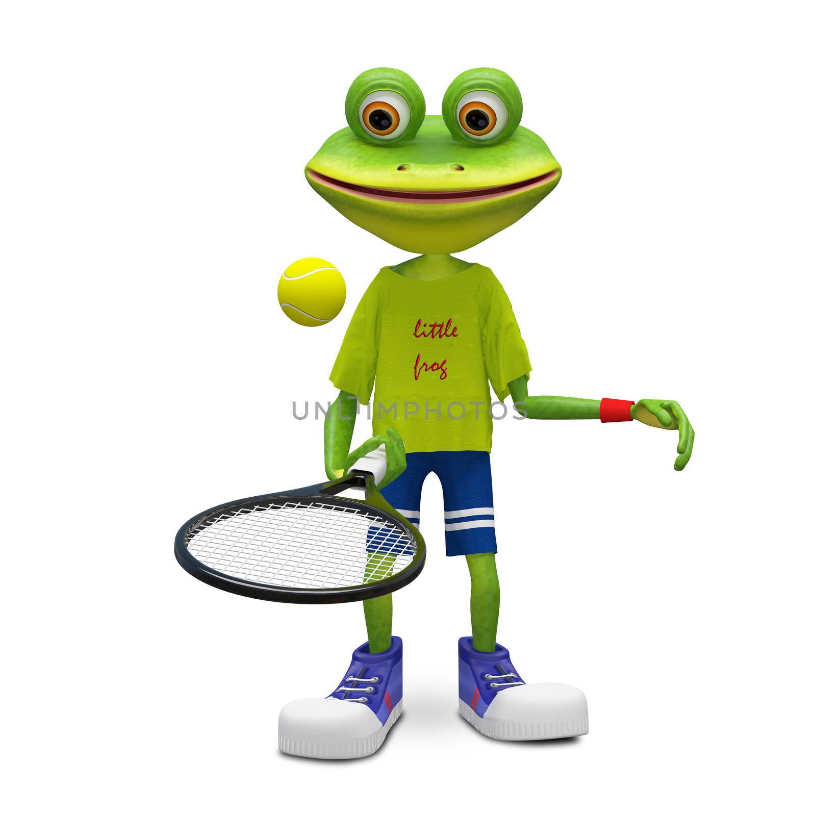 3D Illustration Frog with Tennis Racket by brux