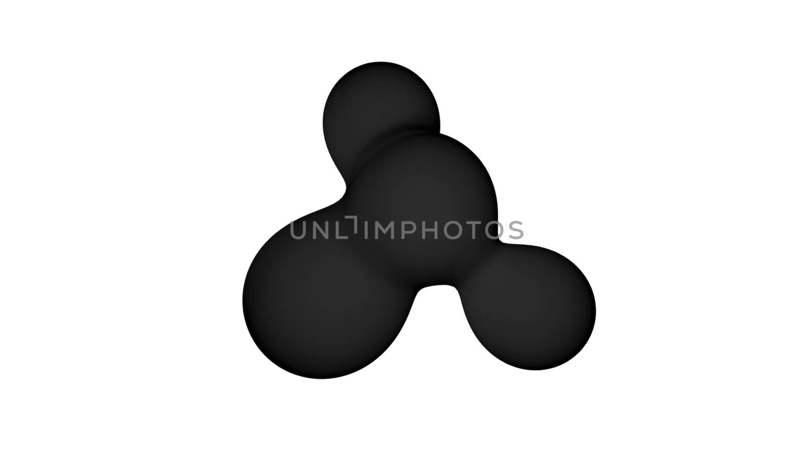 Abstract background with black metaball on white backdrop. Isolated object. 3d rendering