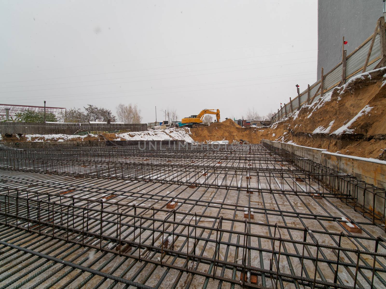 Framework for the concrete foundation of new building in russia