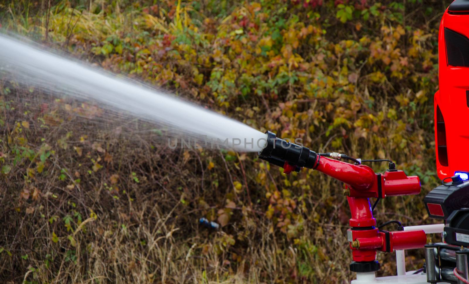 Fire truck in action to save property and lives.