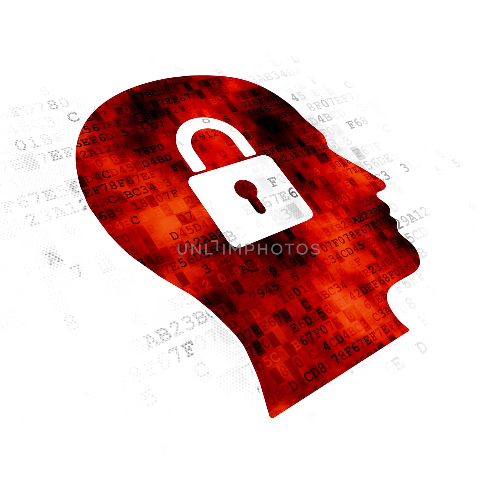 Finance concept: Pixelated red Head With Padlock icon on Digital background