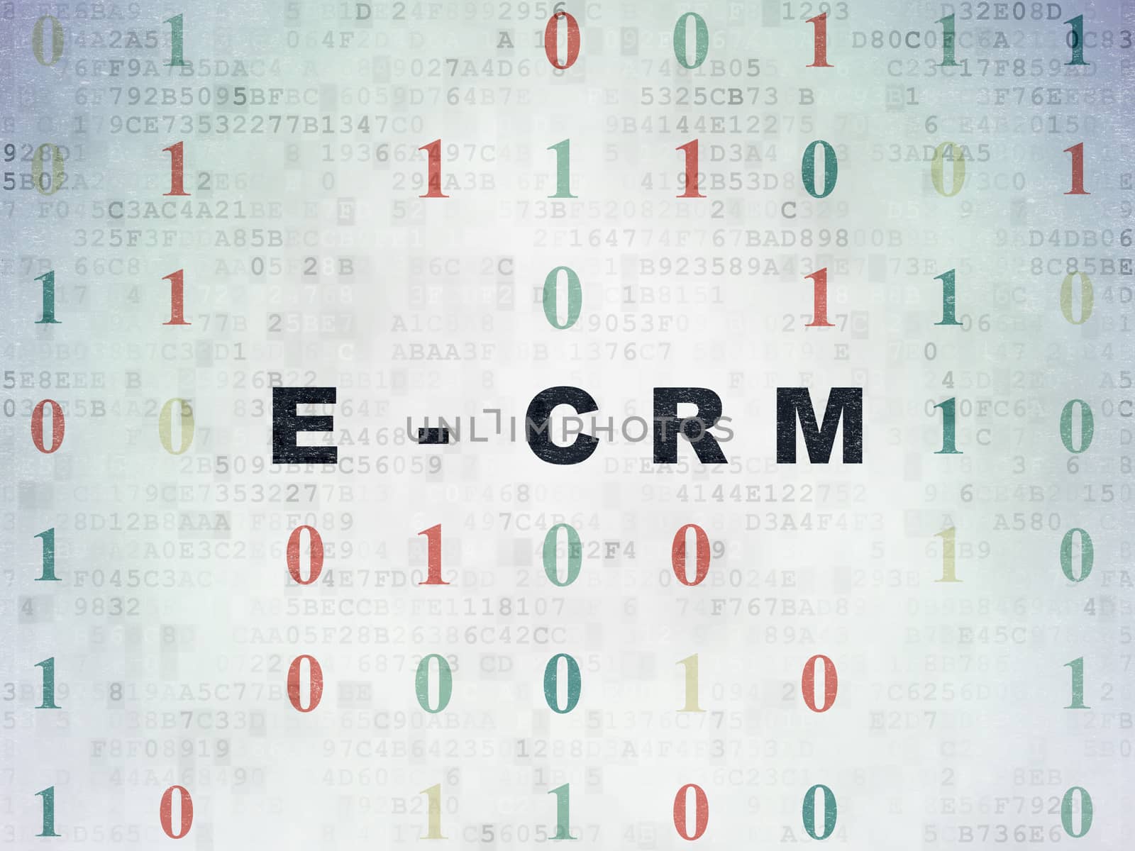 Business concept: Painted black text E-CRM on Digital Data Paper background with Binary Code
