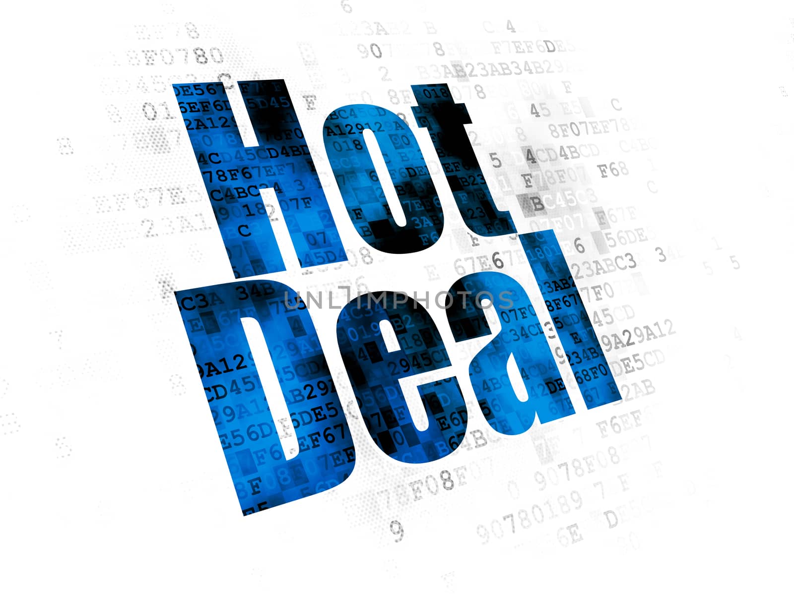 Finance concept: Pixelated blue text Hot Deal on Digital background